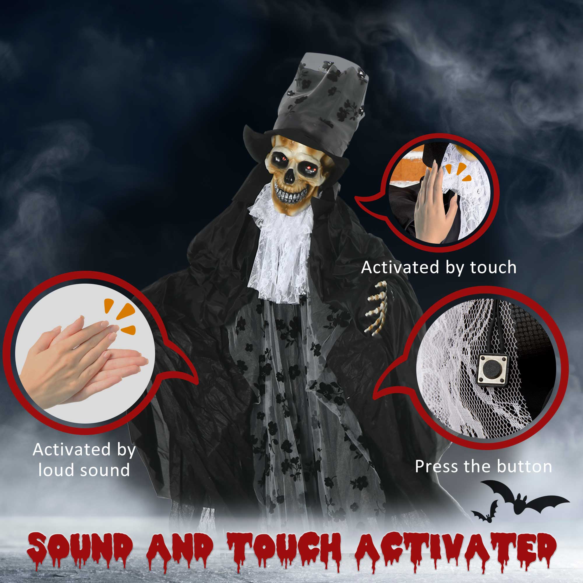 6ft Halloween Animatronic Grim Reaper Groom with Sound & LED-Home Furnishings > Holiday & Seasonal > Halloween Decorations-DECOROLALA