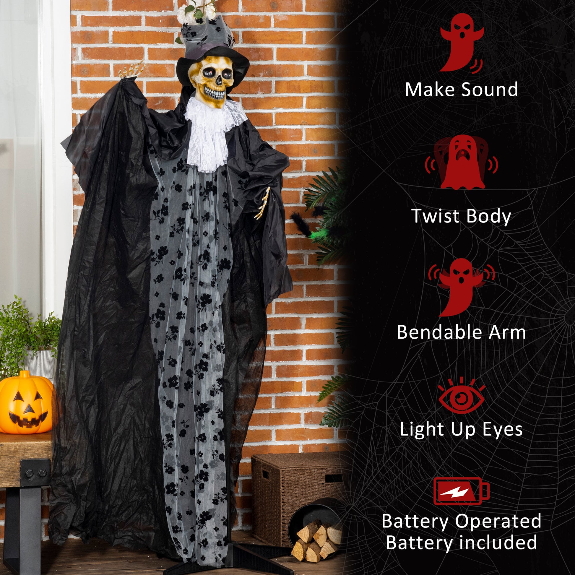 6ft Halloween Animatronic Grim Reaper Groom with Sound & LED-Home Furnishings > Holiday & Seasonal > Halloween Decorations-DECOROLALA