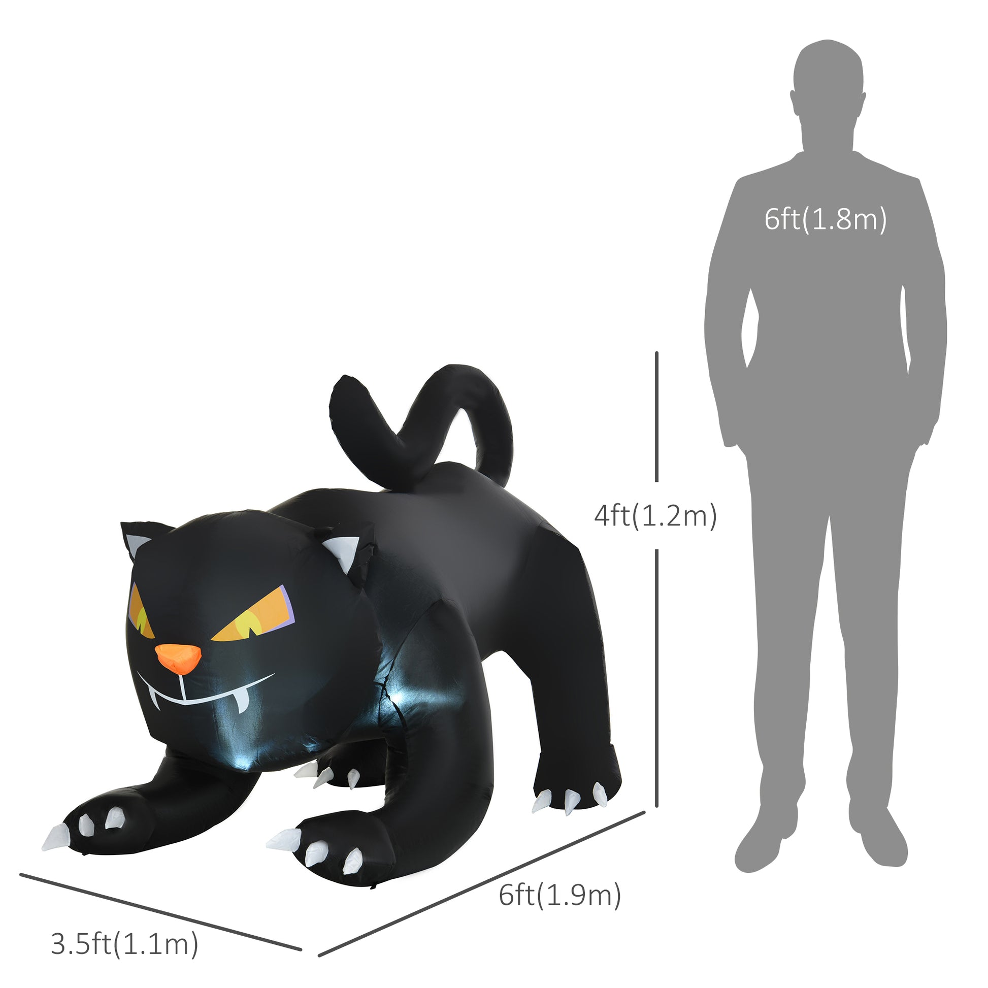 6ft Halloween Inflatable Crouching Black Cat with LED Lights-Home Furnishings > Holiday & Seasonal > Halloween Decorations-DECOROLALA