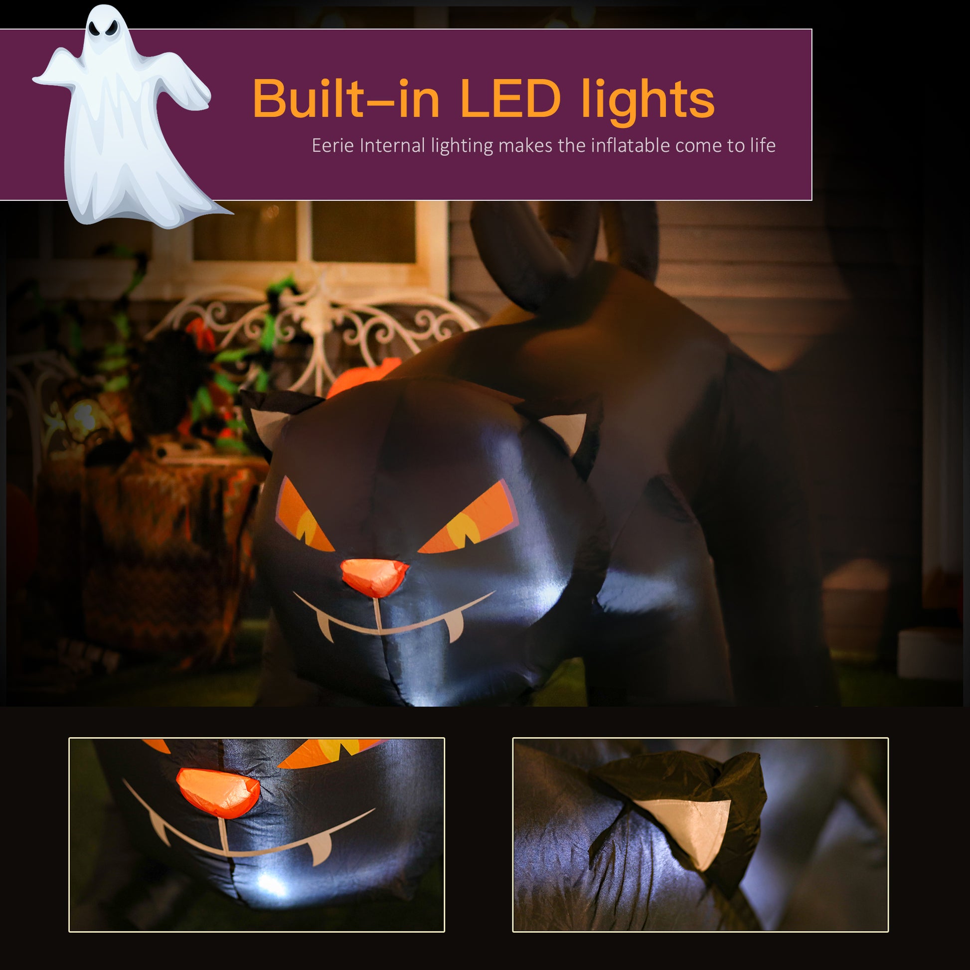 6ft Halloween Inflatable Crouching Black Cat with LED Lights-Home Furnishings > Holiday & Seasonal > Halloween Decorations-DECOROLALA
