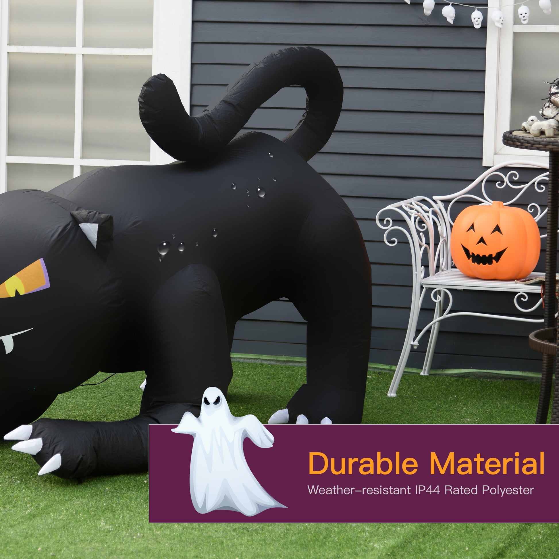 6ft Halloween Inflatable Crouching Black Cat with LED Lights-Home Furnishings > Holiday & Seasonal > Halloween Decorations-DECOROLALA