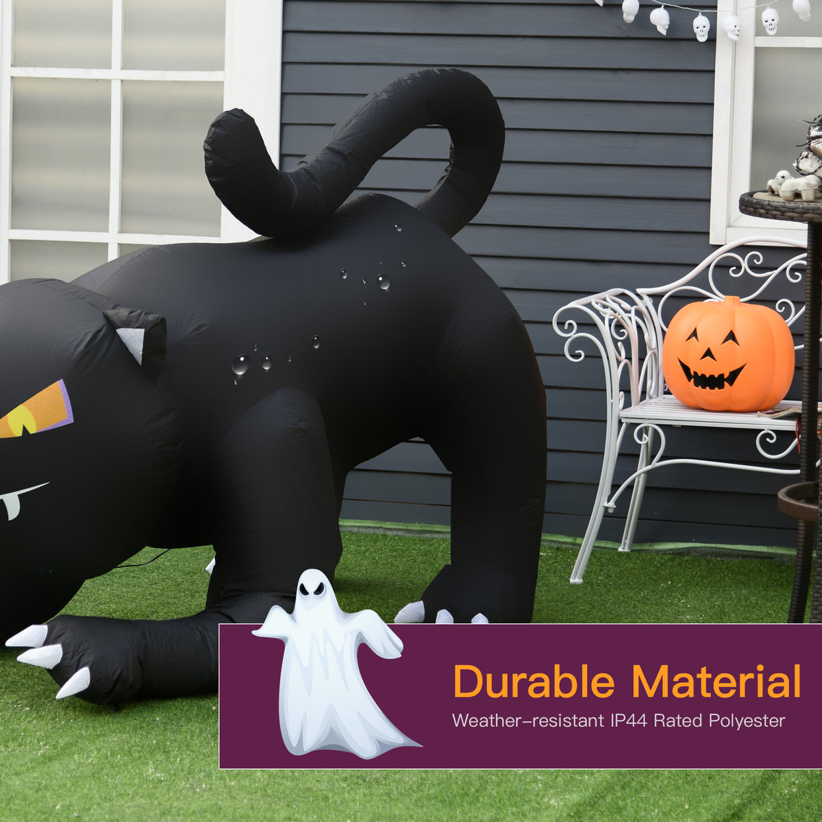 6ft Halloween Inflatable Crouching Black Cat with LED Lights-Home Furnishings > Holiday & Seasonal > Halloween Decorations-DECOROLALA