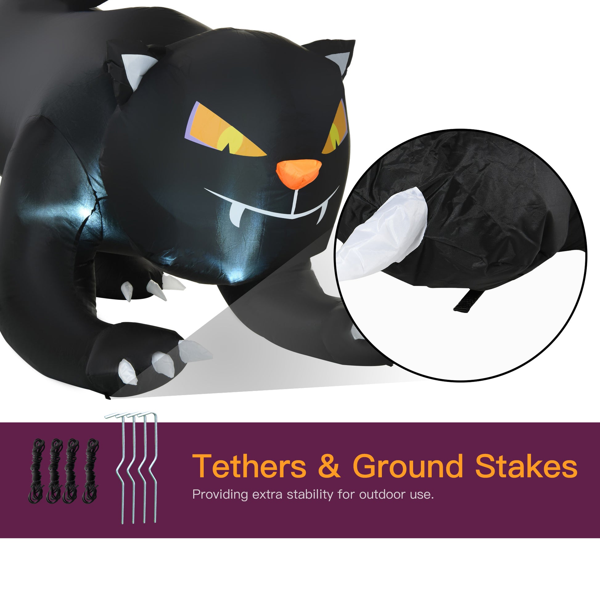 6ft Halloween Inflatable Crouching Black Cat with LED Lights-Home Furnishings > Holiday & Seasonal > Halloween Decorations-DECOROLALA