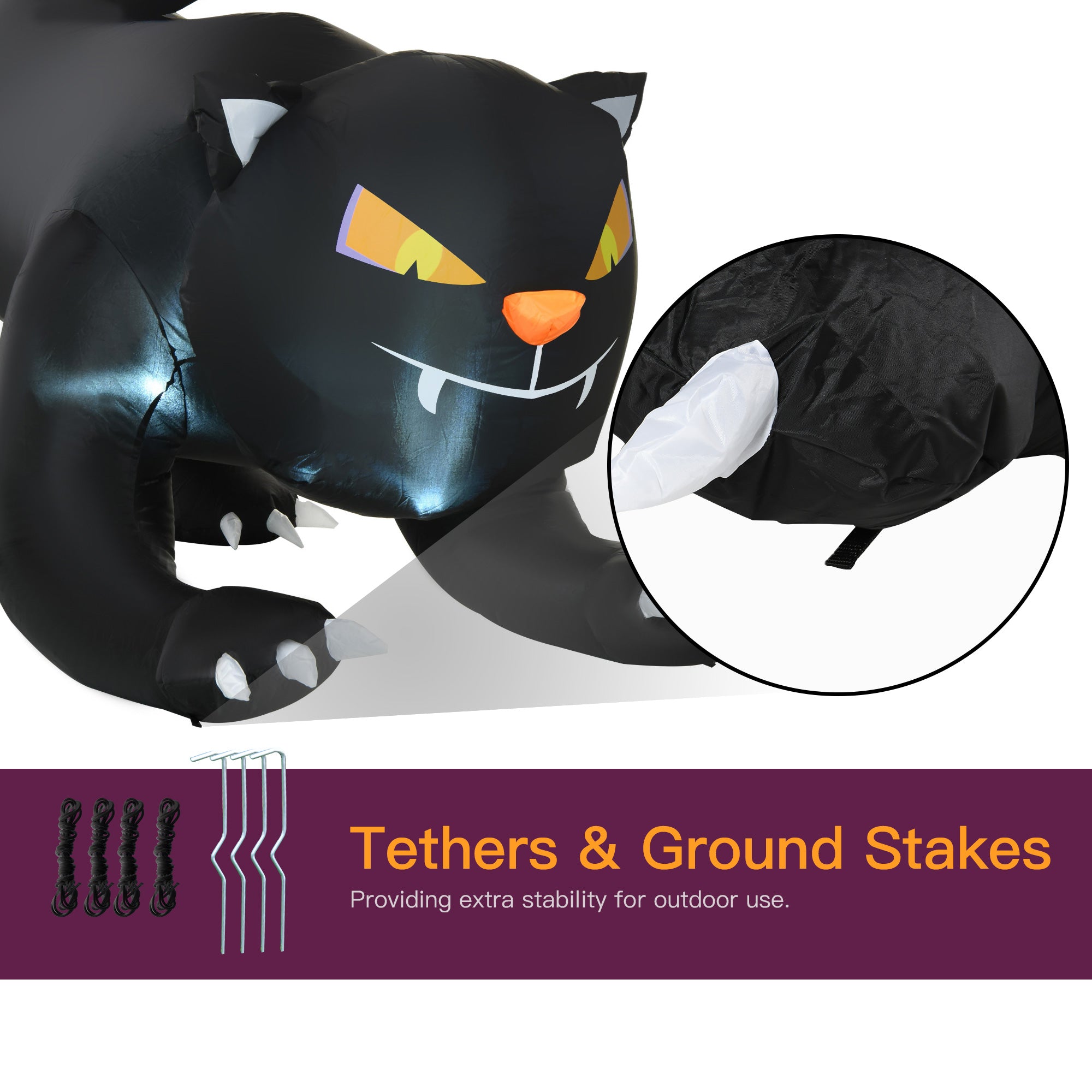 6ft Halloween Inflatable Crouching Black Cat with LED Lights-Home Furnishings > Holiday & Seasonal > Halloween Decorations-DECOROLALA