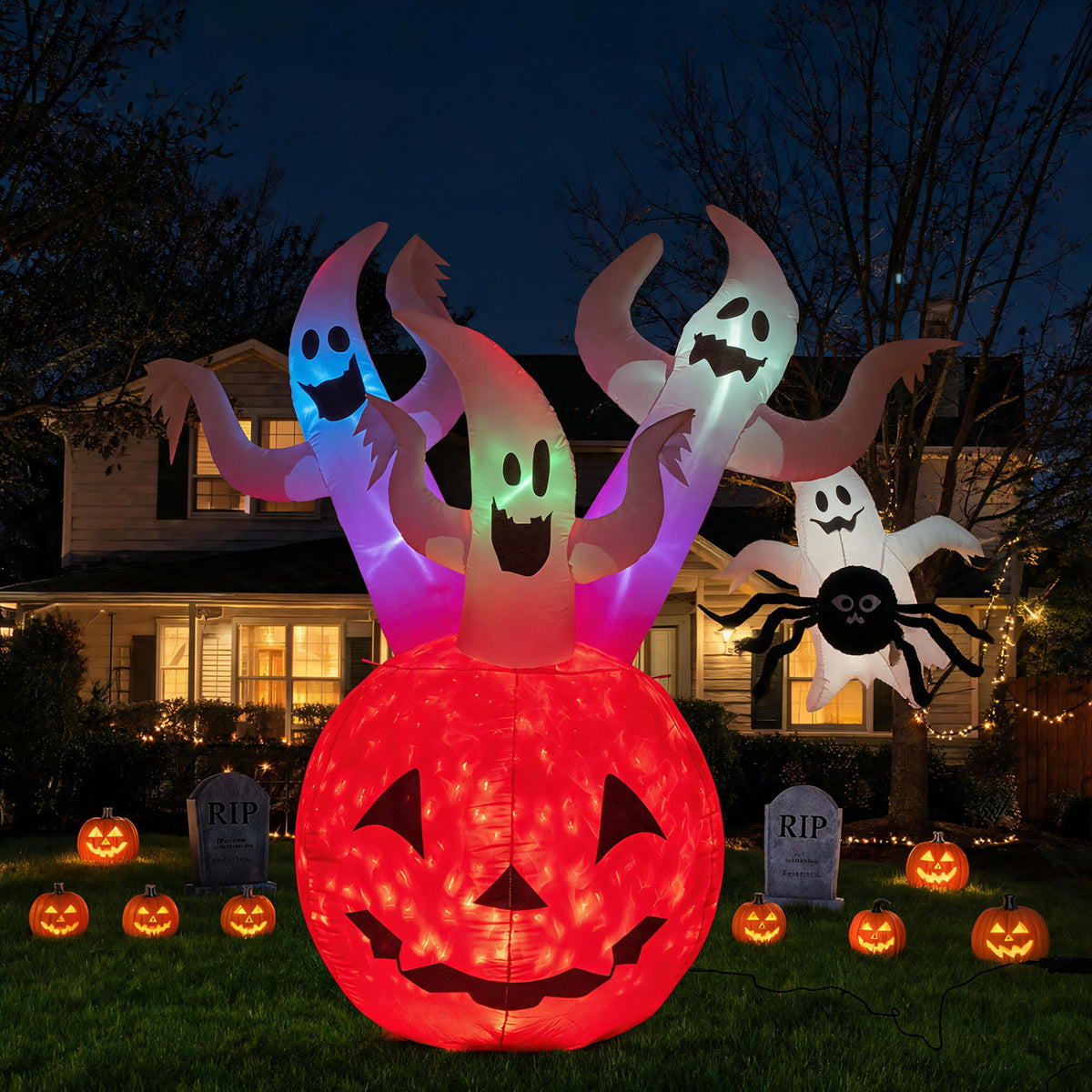 6ft Halloween Inflatable Ghost Pumpkin with Colorful Lights-Halloween-DECOROLALA