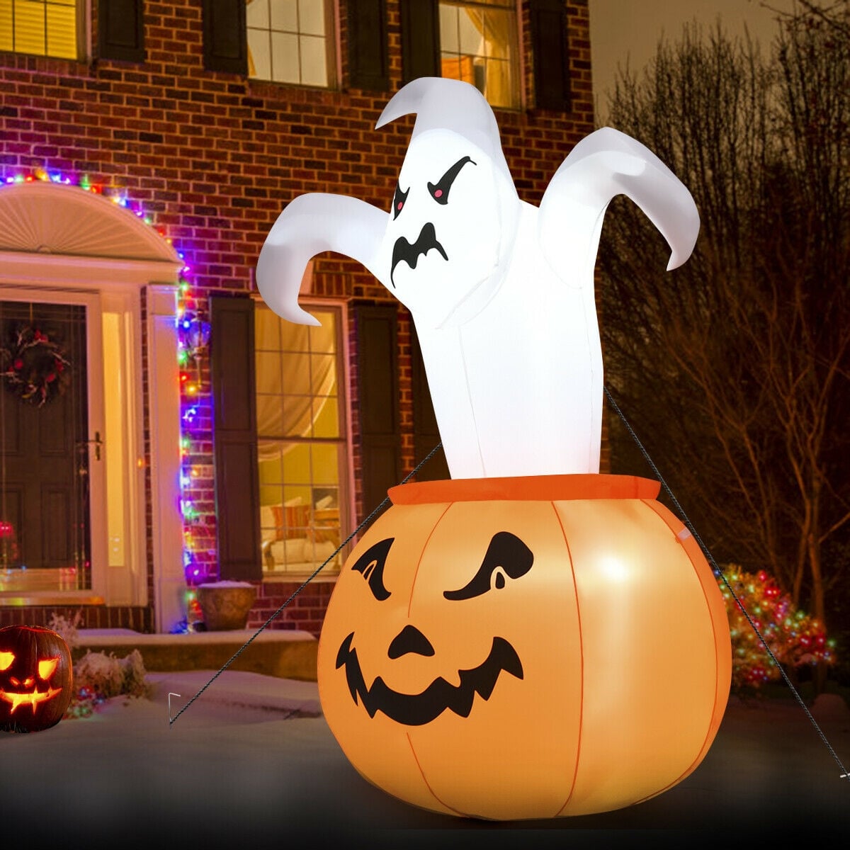 6ft Halloween Inflatable Ghost in Pumpkin with LED Lights-Halloween Decorations-DECOROLALA