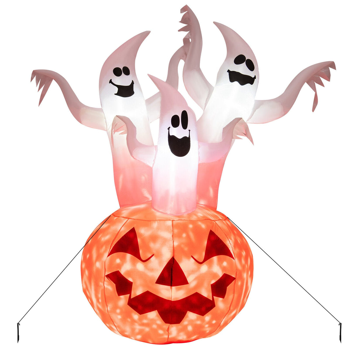 6ft Inflatable Halloween Ghost and Pumpkin with LED Rotating Light-Halloween-DECOROLALA