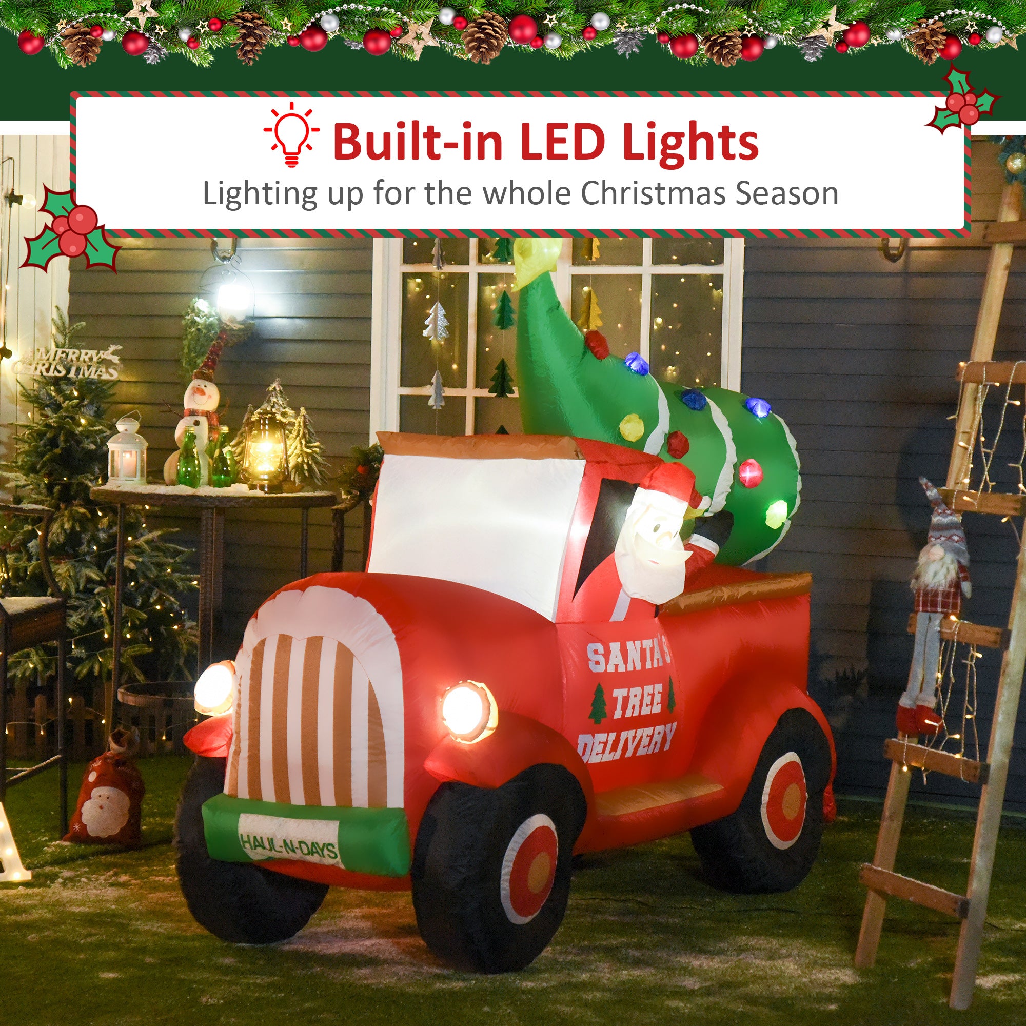 6ft Inflatable Santa Driving Truck with LED Lights-Home Furnishings > Holiday & Seasonal > Christmas Decorations > Christmas Inflatables-DECOROLALA