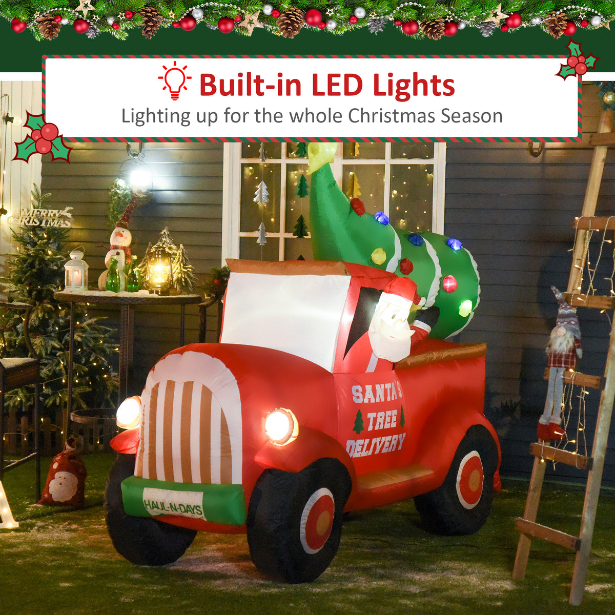 6ft Inflatable Santa Driving Truck with LED Lights-Home Furnishings > Holiday & Seasonal > Christmas Decorations > Christmas Inflatables-DECOROLALA