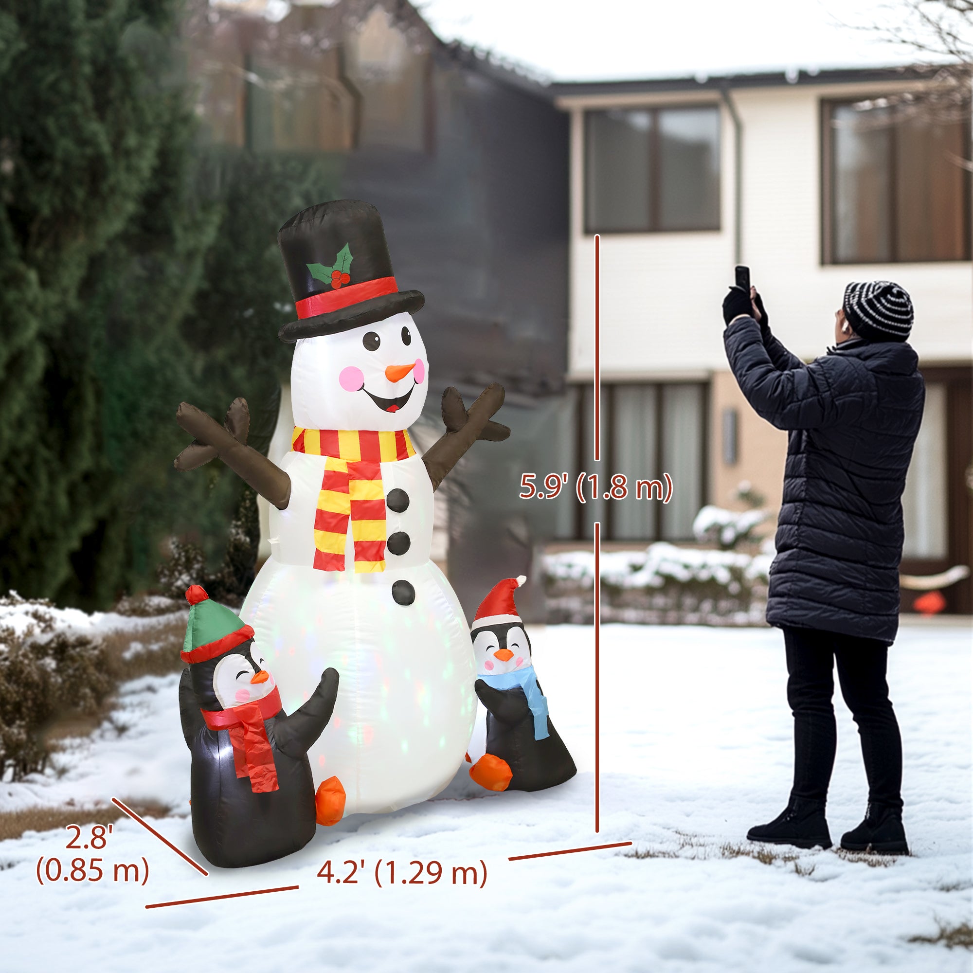 6ft Inflatable Snowman & Penguins with LED Projector Light-Home Furnishings > Holiday & Seasonal > Christmas Decorations > Christmas Inflatables-DECOROLALA