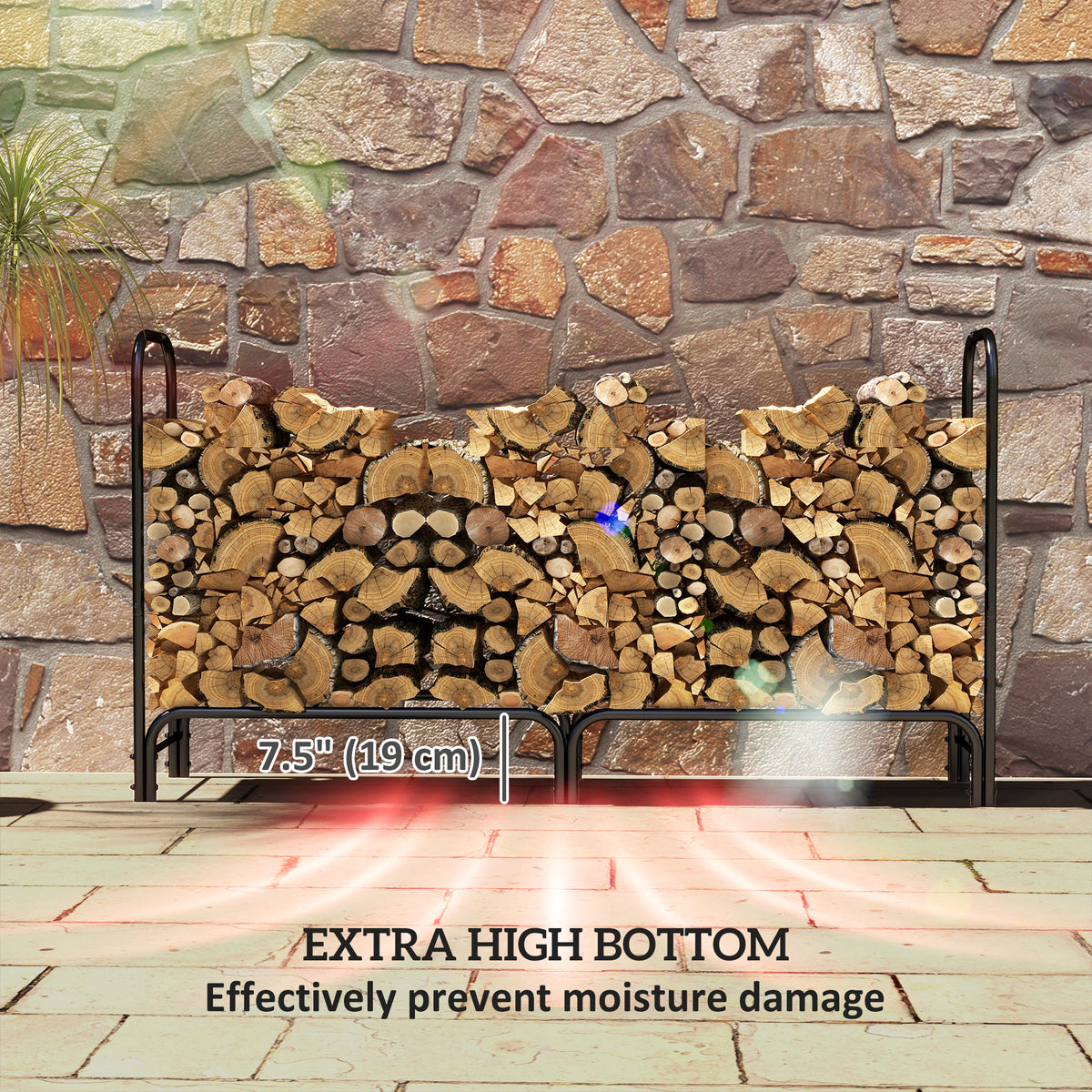 6ft Outdoor Firewood Rack with Cover - Black Steel 71" W-Firewood Racks-DECOROLALA