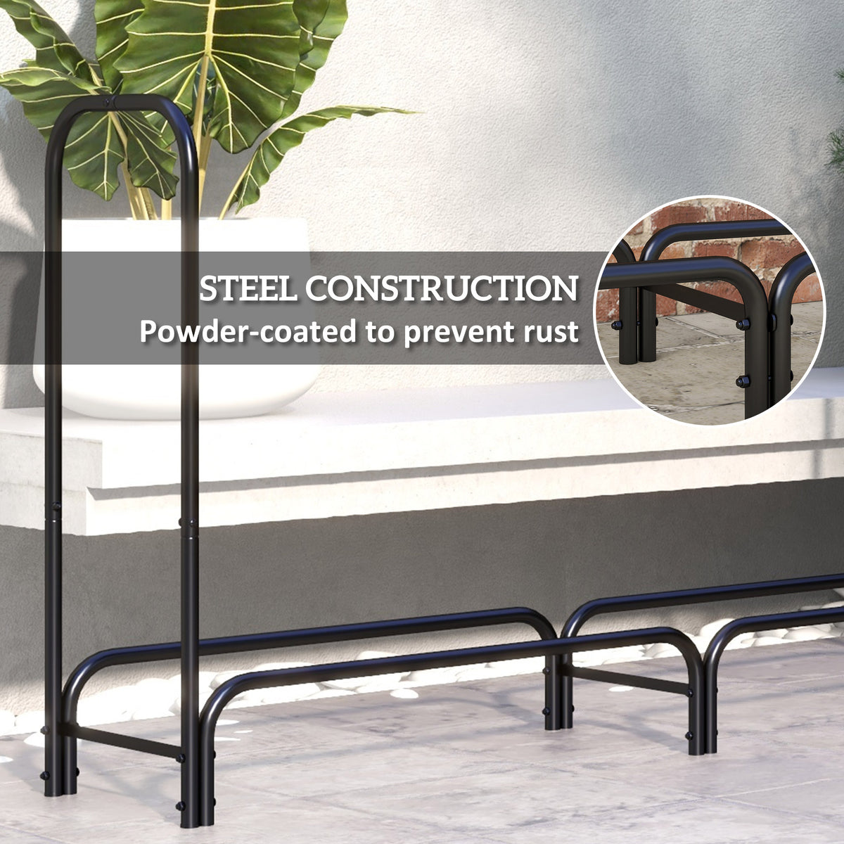 6ft Outdoor Firewood Rack with Cover - Black Steel 71" W-Firewood Racks-DECOROLALA