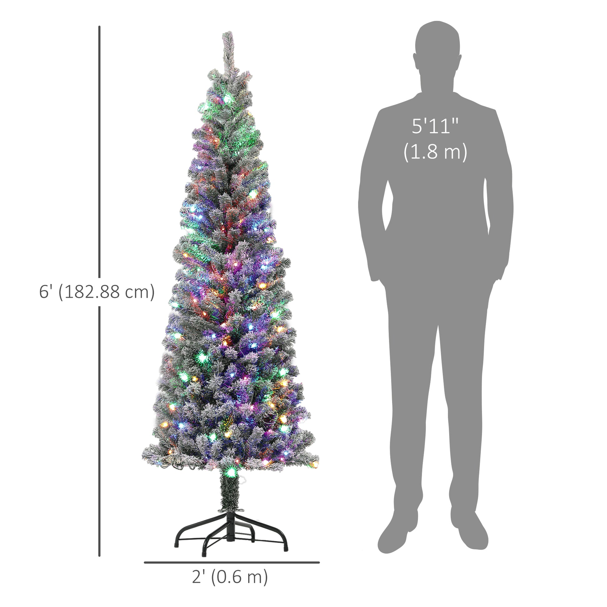 6ft Prelit Flocked Pencil Christmas Tree with Remote-Home Furnishings > Holiday & Seasonal > Christmas Trees > Pre Lit Christmas Trees-DECOROLALA