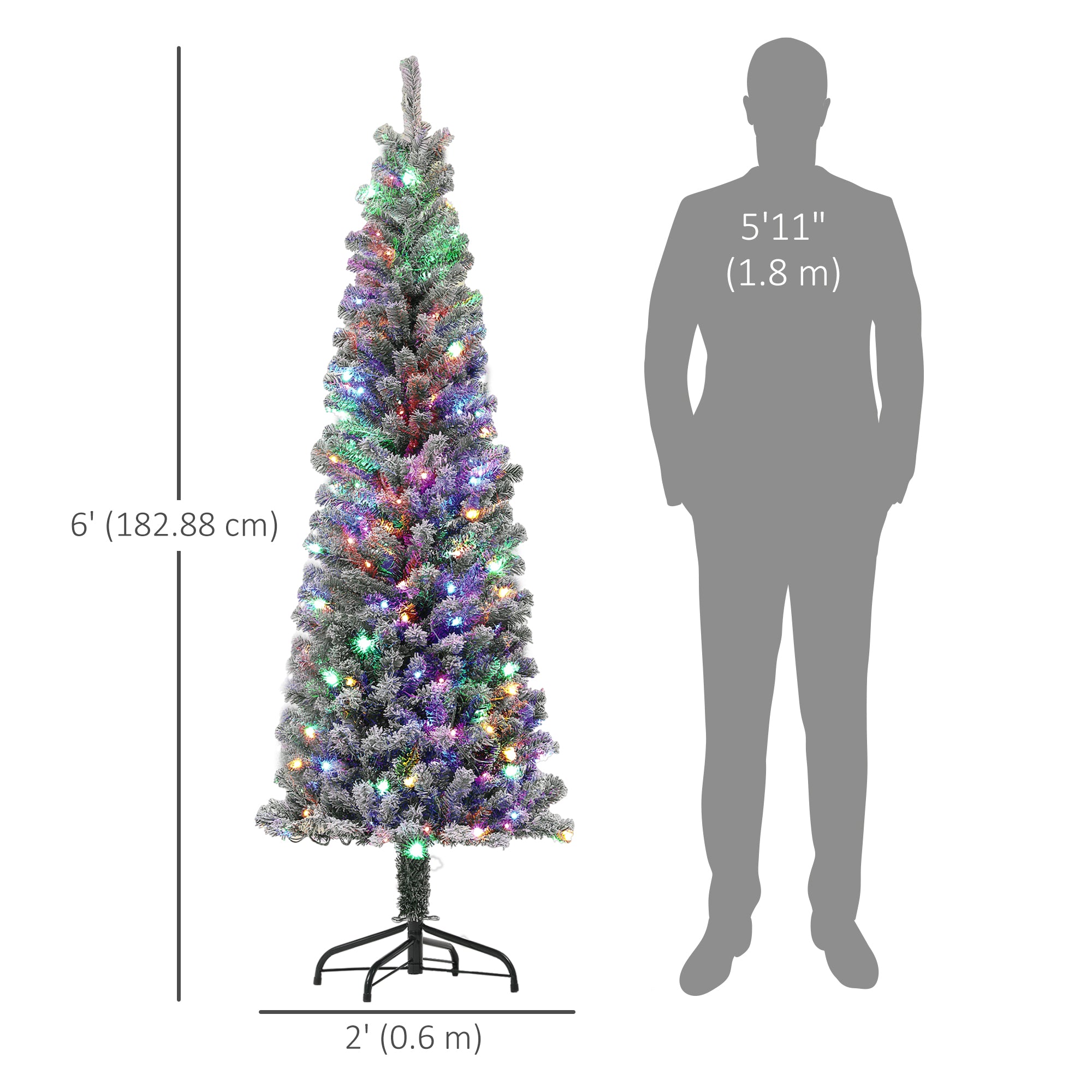 6ft Prelit Flocked Pencil Christmas Tree with Remote-Home Furnishings > Holiday & Seasonal > Christmas Trees > Pre Lit Christmas Trees-DECOROLALA