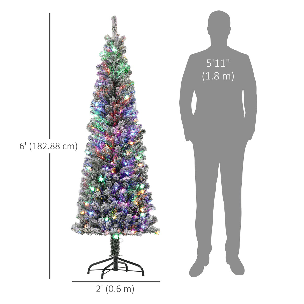 6ft Prelit Flocked Pencil Christmas Tree with Remote-Home Furnishings > Holiday & Seasonal > Christmas Trees > Pre Lit Christmas Trees-DECOROLALA