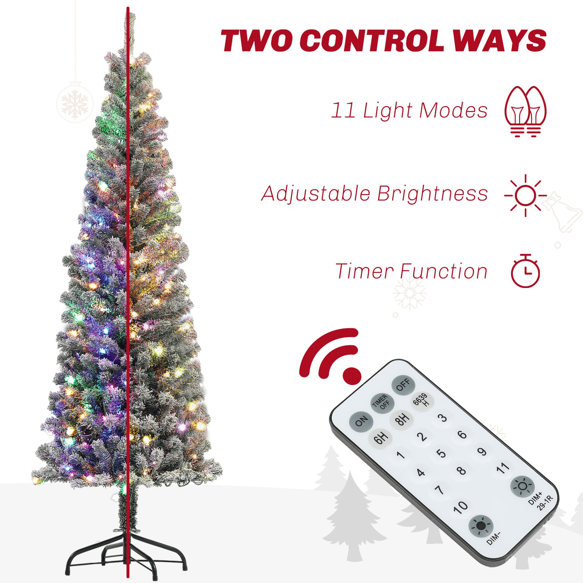 6ft Prelit Flocked Pencil Christmas Tree with Remote-Home Furnishings > Holiday & Seasonal > Christmas Trees > Pre Lit Christmas Trees-DECOROLALA