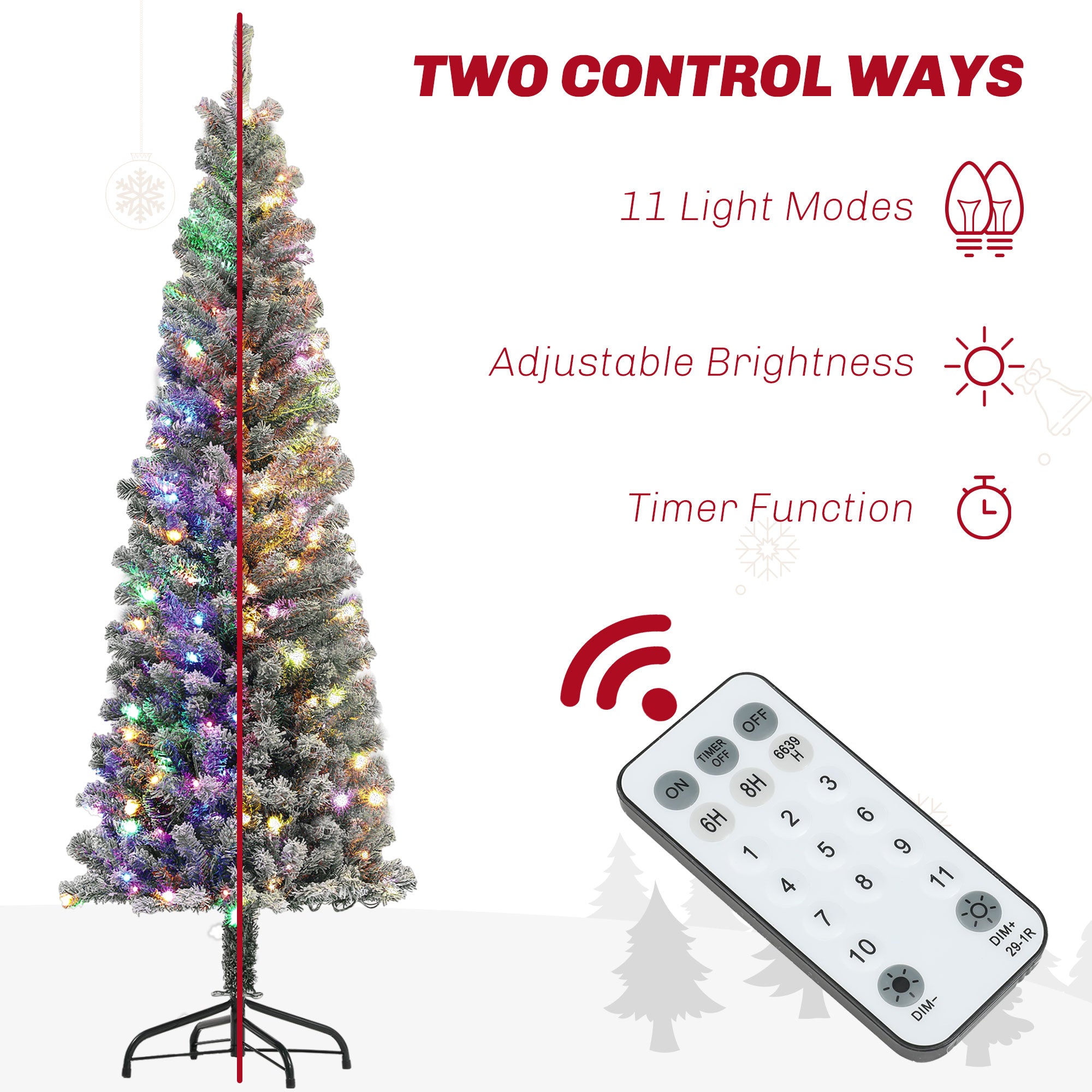 6ft Prelit Flocked Pencil Christmas Tree with Remote-Home Furnishings > Holiday & Seasonal > Christmas Trees > Pre Lit Christmas Trees-DECOROLALA