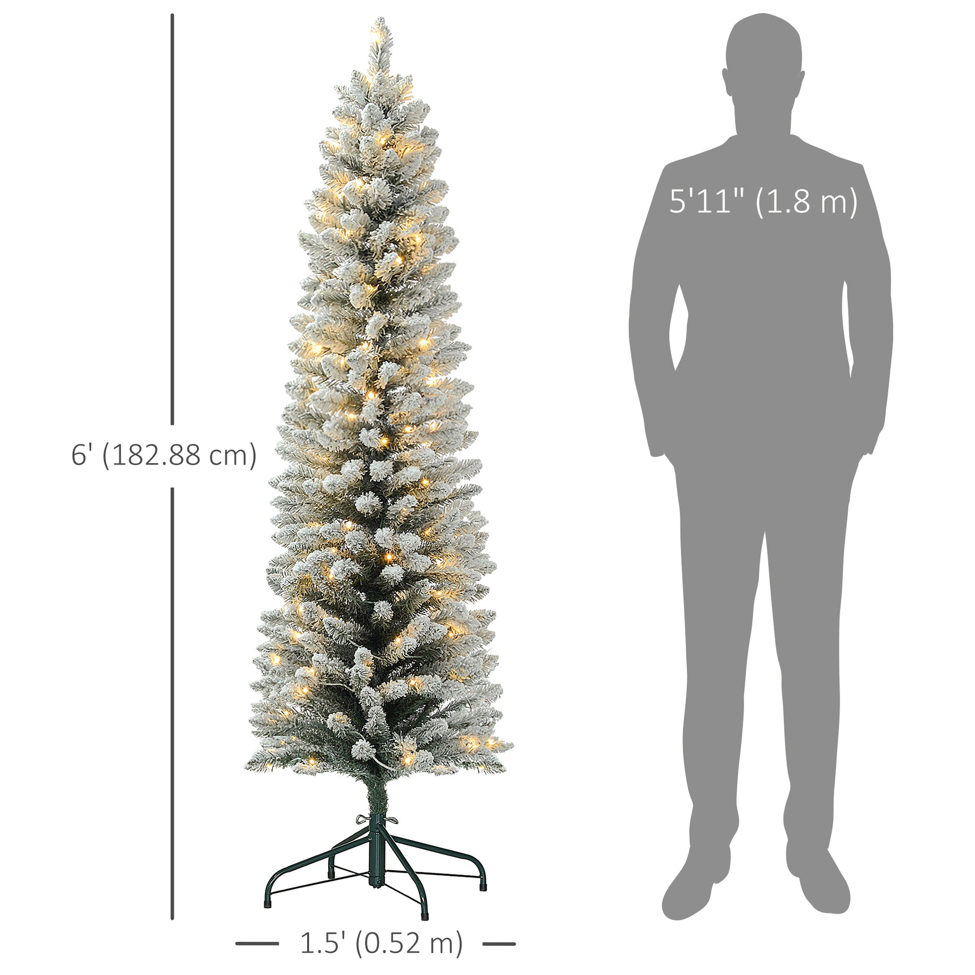 6ft Prelit Snow Flocked Pencil Christmas Tree - Warm White LED-Home Furnishings > Holiday & Seasonal > Christmas Trees > Pre Lit Christmas Trees-DECOROLALA