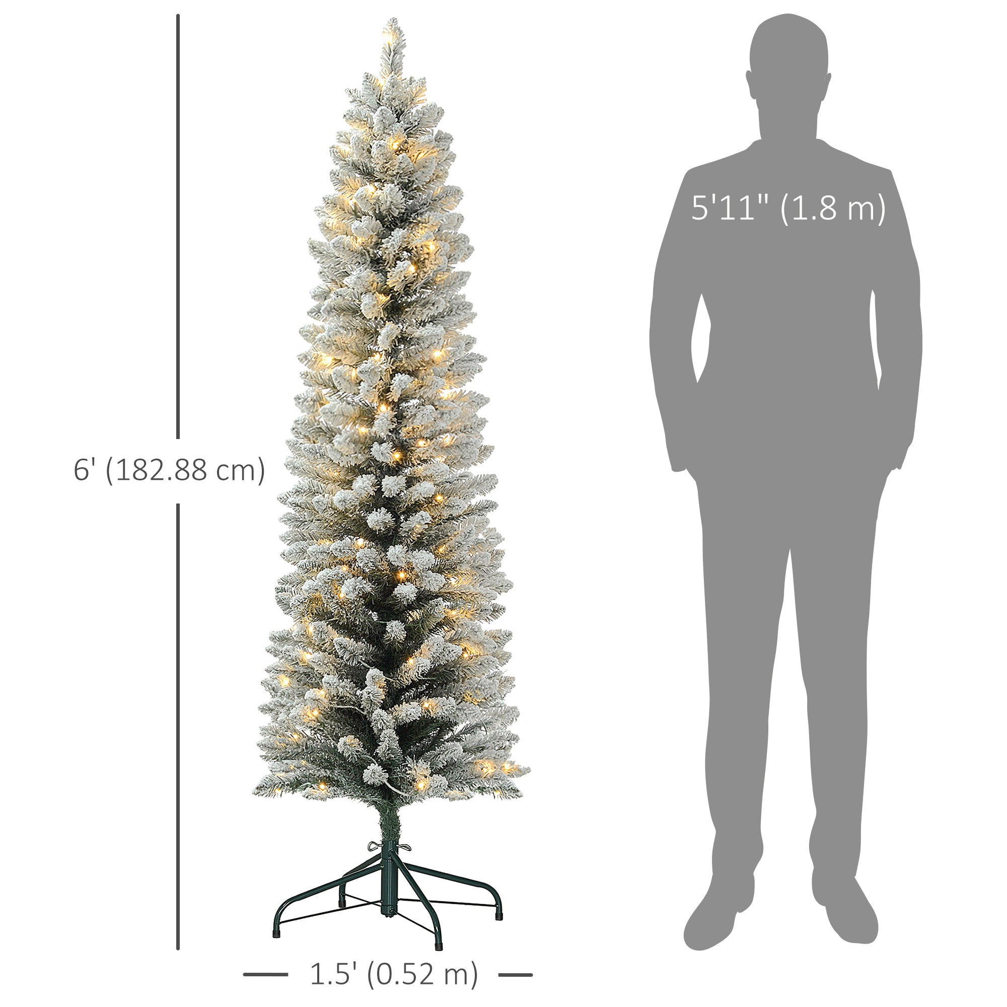 6ft Prelit Snow Flocked Pencil Christmas Tree - Warm White LED-Home Furnishings > Holiday & Seasonal > Christmas Trees > Pre Lit Christmas Trees-DECOROLALA