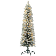 6ft Prelit Snow Flocked Pencil Christmas Tree - Warm White LED-Home Furnishings > Holiday & Seasonal > Christmas Trees > Pre Lit Christmas Trees-DECOROLALA