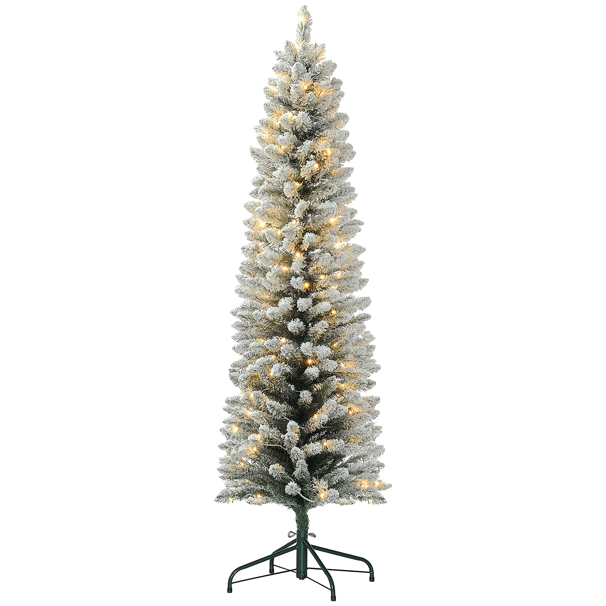 6ft Prelit Snow Flocked Pencil Christmas Tree - Warm White LED-Home Furnishings > Holiday & Seasonal > Christmas Trees > Pre Lit Christmas Trees-DECOROLALA