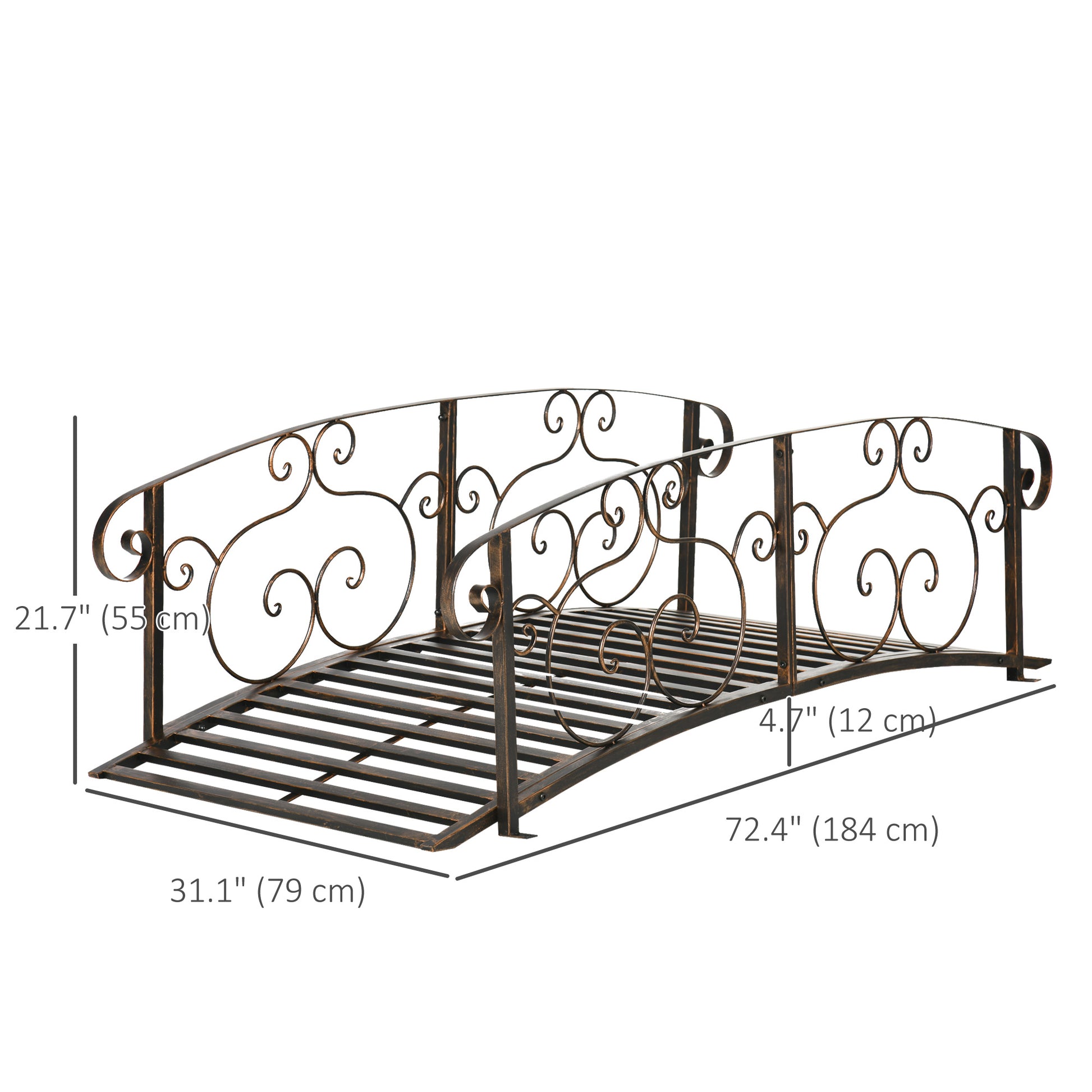 6ft Steel Garden Bridge with Rails - Brown Vintage Arc-DECOROLALA