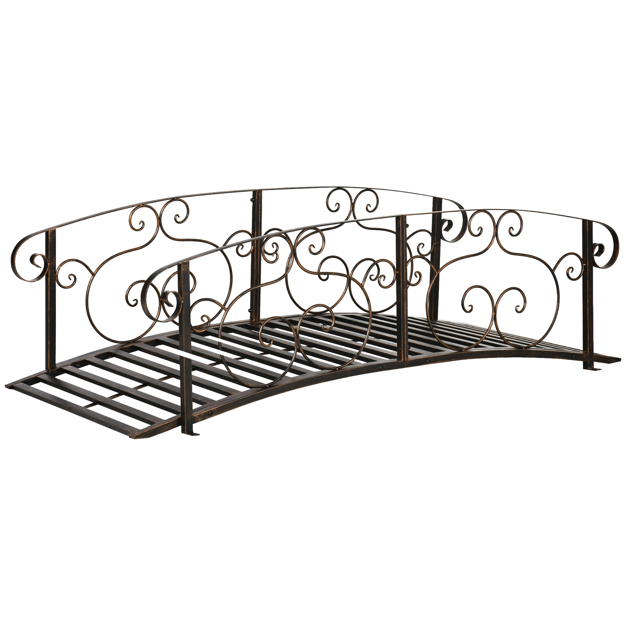 6ft Steel Garden Bridge with Rails - Brown Vintage Arc-DECOROLALA