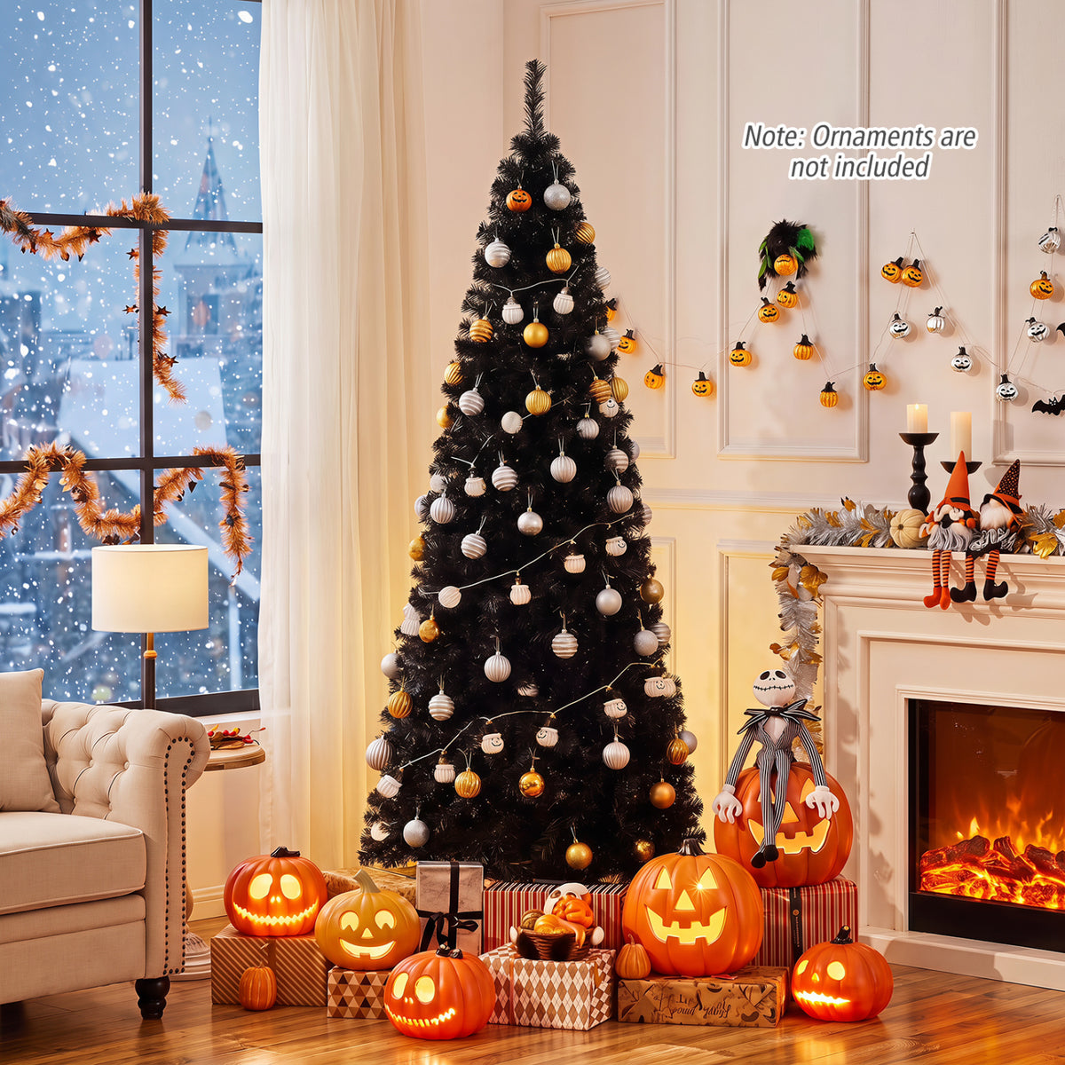 6ft Unlit Artificial Christmas Halloween Pencil Tree Black with Metal Stand-Black-Christmas Trees-DECOROLALA