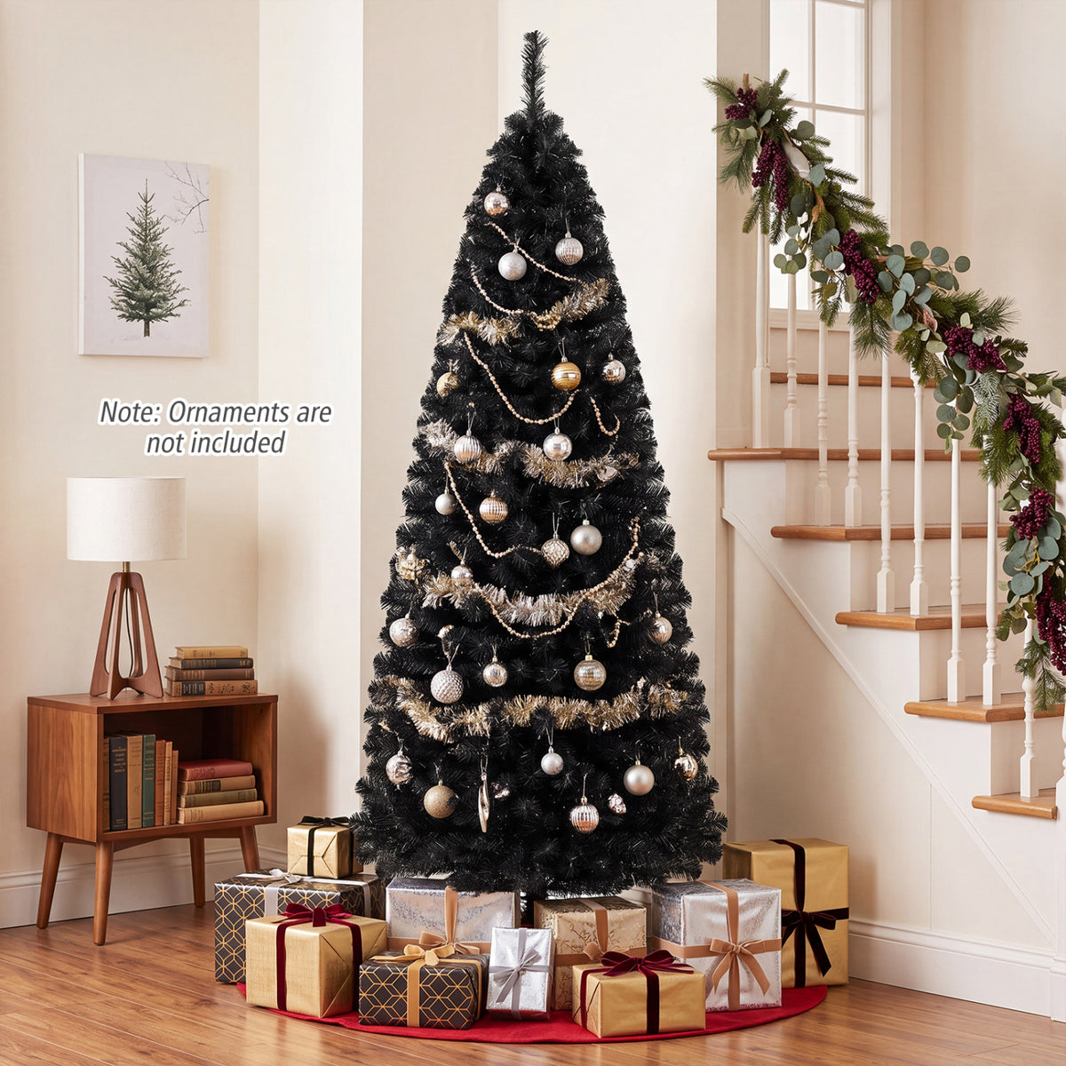 6ft Unlit Artificial Christmas Halloween Pencil Tree Black with Metal Stand-Black-Christmas Trees-DECOROLALA