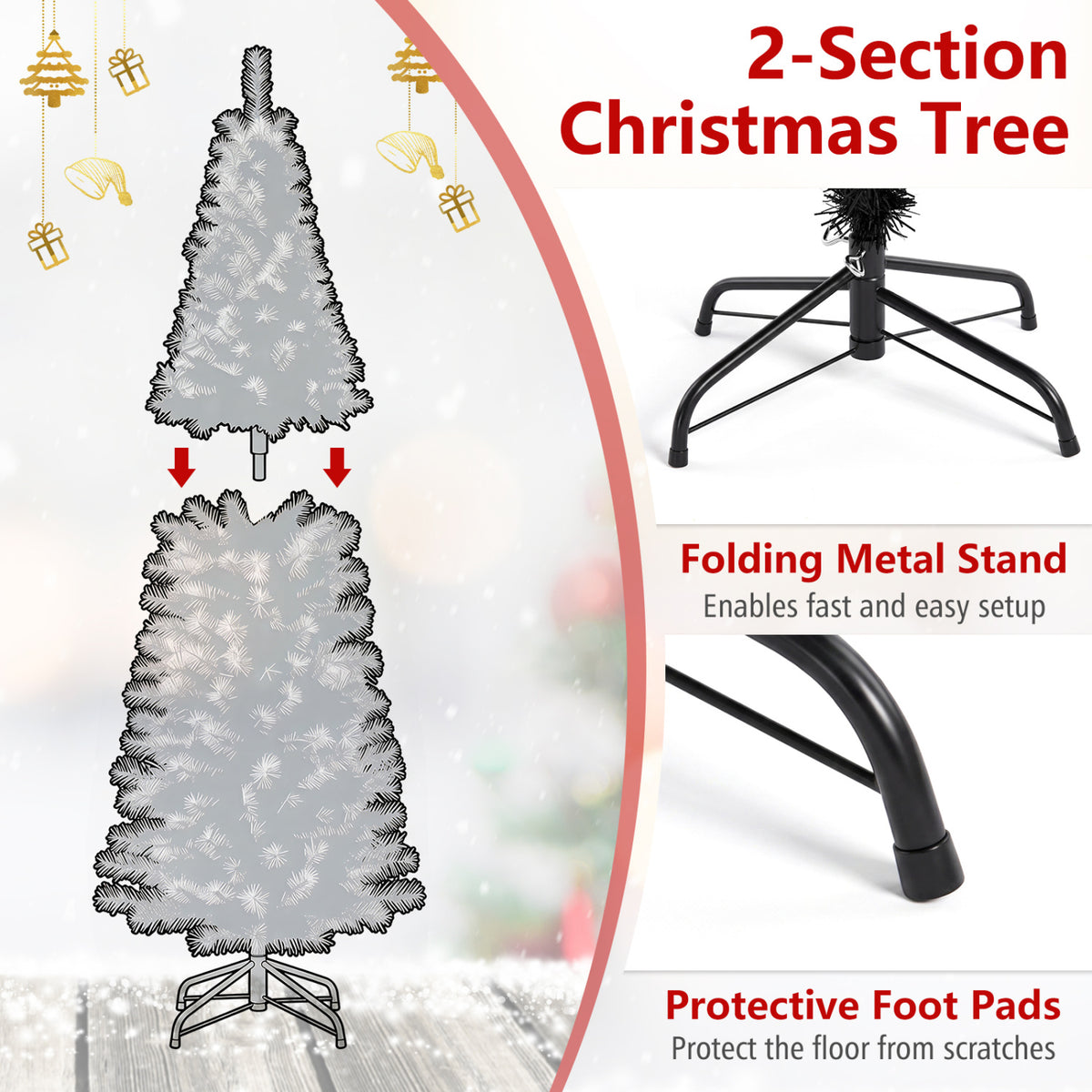 6ft Unlit Artificial Christmas Halloween Pencil Tree Black with Metal Stand-Black-Christmas Trees-DECOROLALA