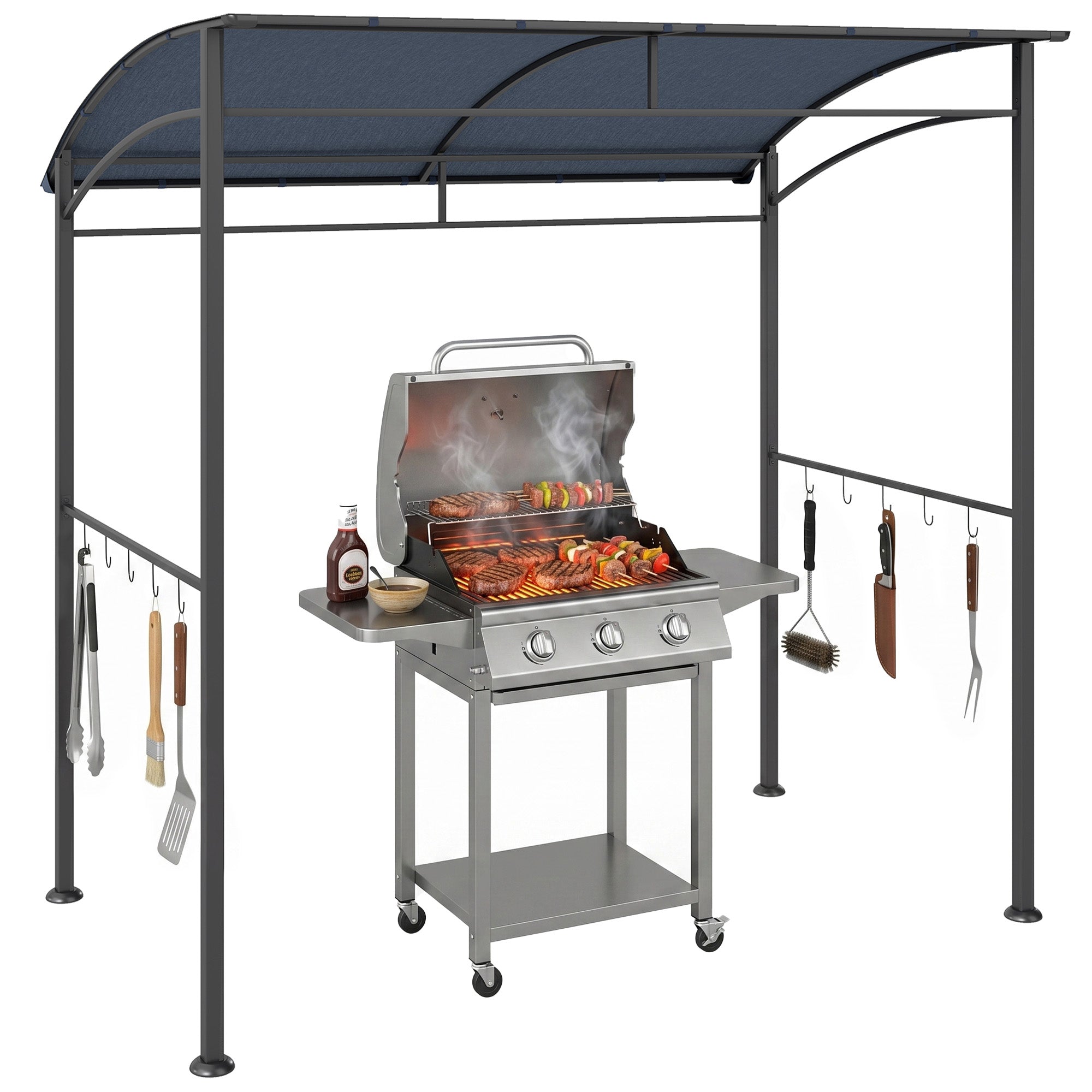 7' x 5' BBQ Grill Gazebo - Grey Steel Frame Canopy