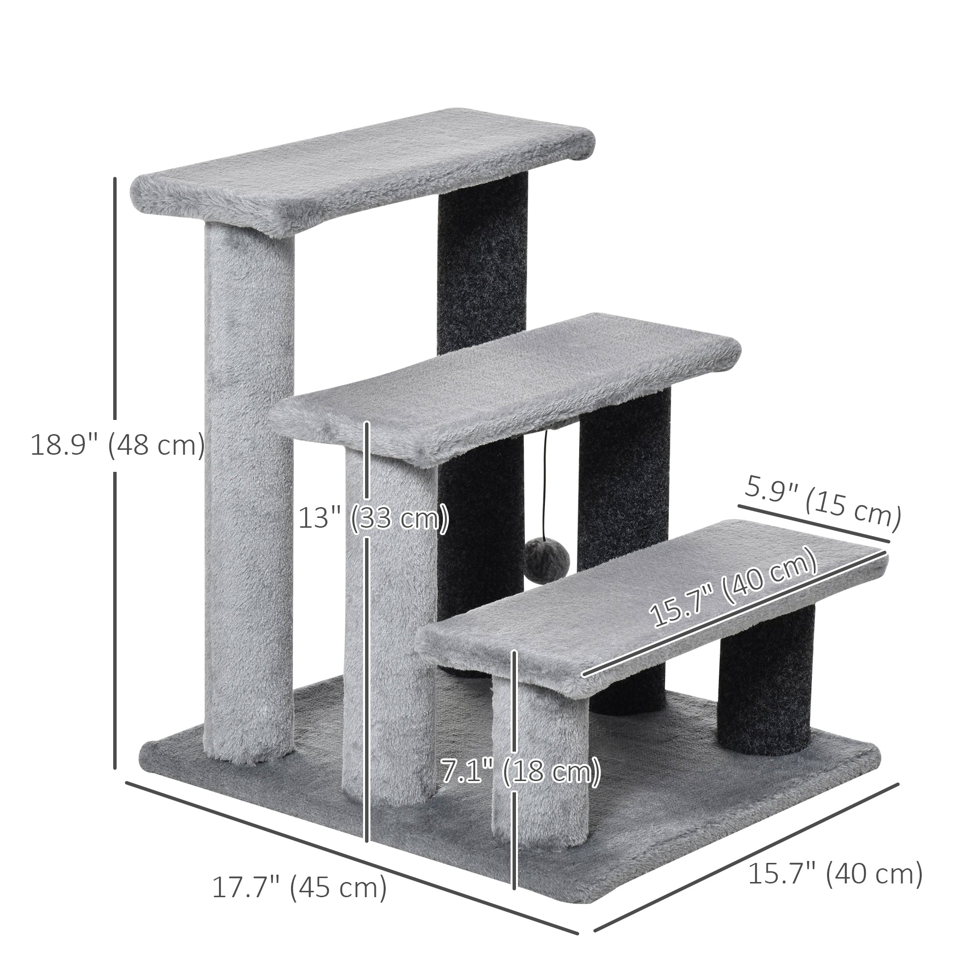 Cat Stairs for Bed, Couch 3 Steps, Small Cat Tree for Indoor Cats with Scratching Posts Toy Ball, 17.5" x 15.5" x 19"