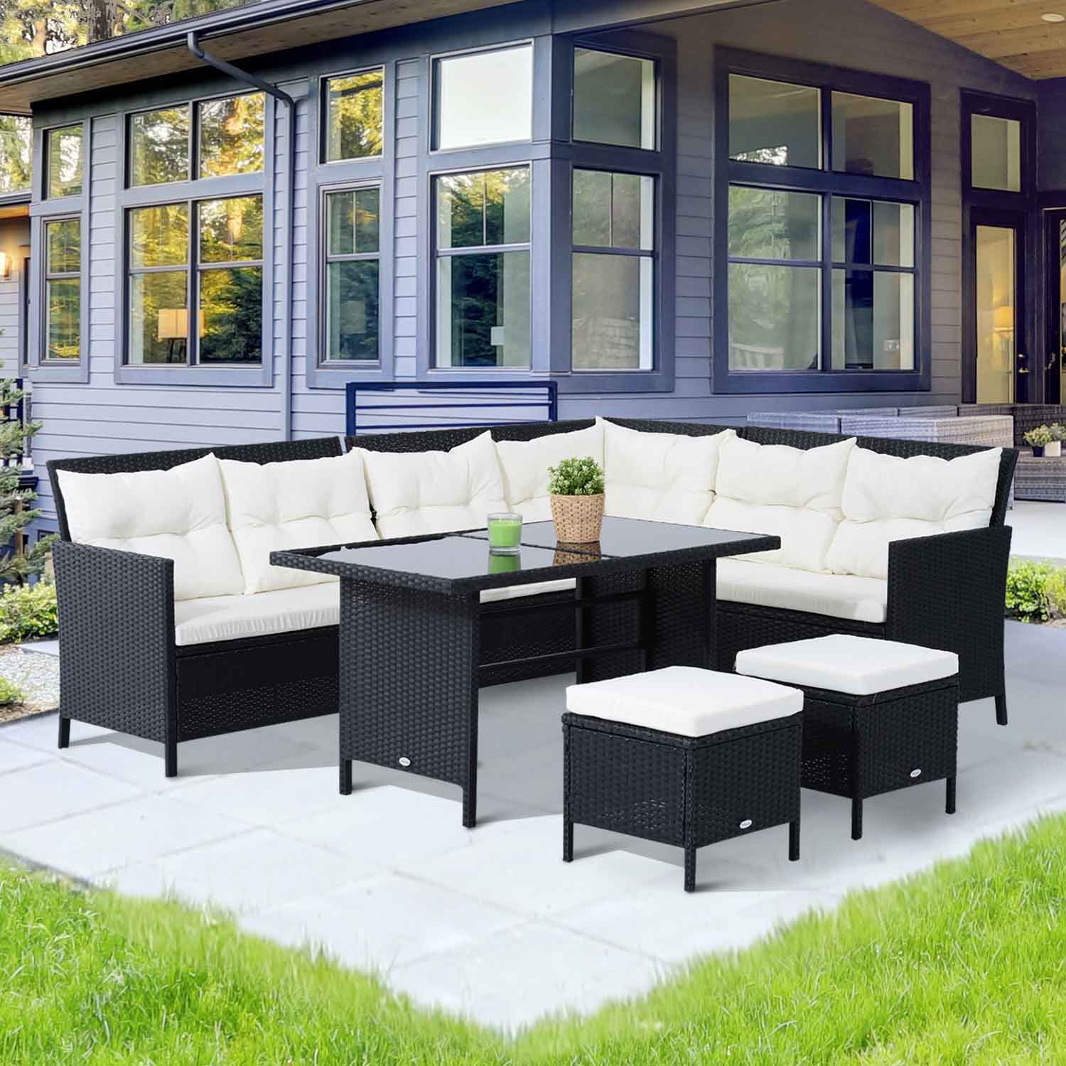 6pc Outdoor Rattan Sofa Set - White Sectional-DECOROLALA