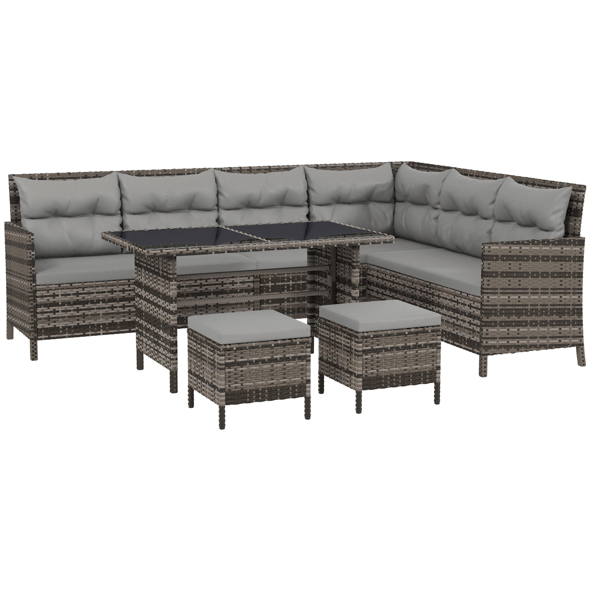 6pc Outdoor Rattan Sofa Set with Dining Table - Grey-DECOROLALA