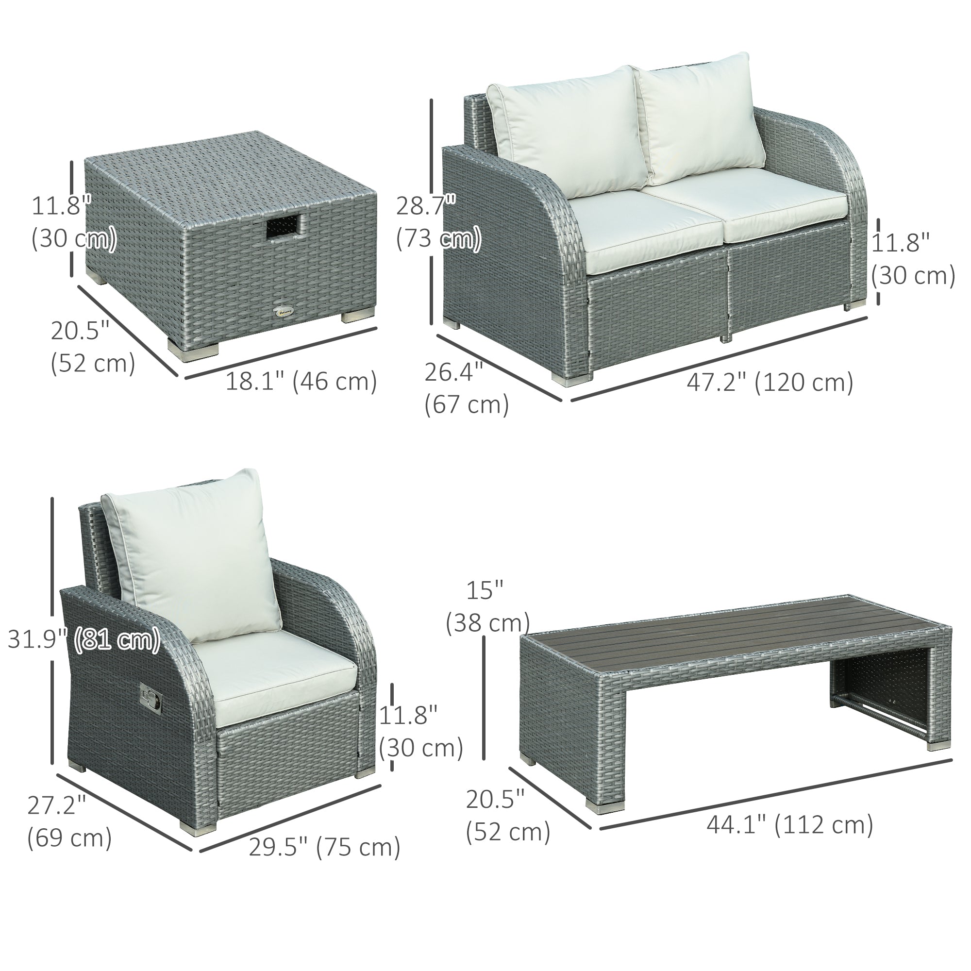 6pc Outdoor Rattan Wicker Sofa Set Grey w/ Cushions-DECOROLALA