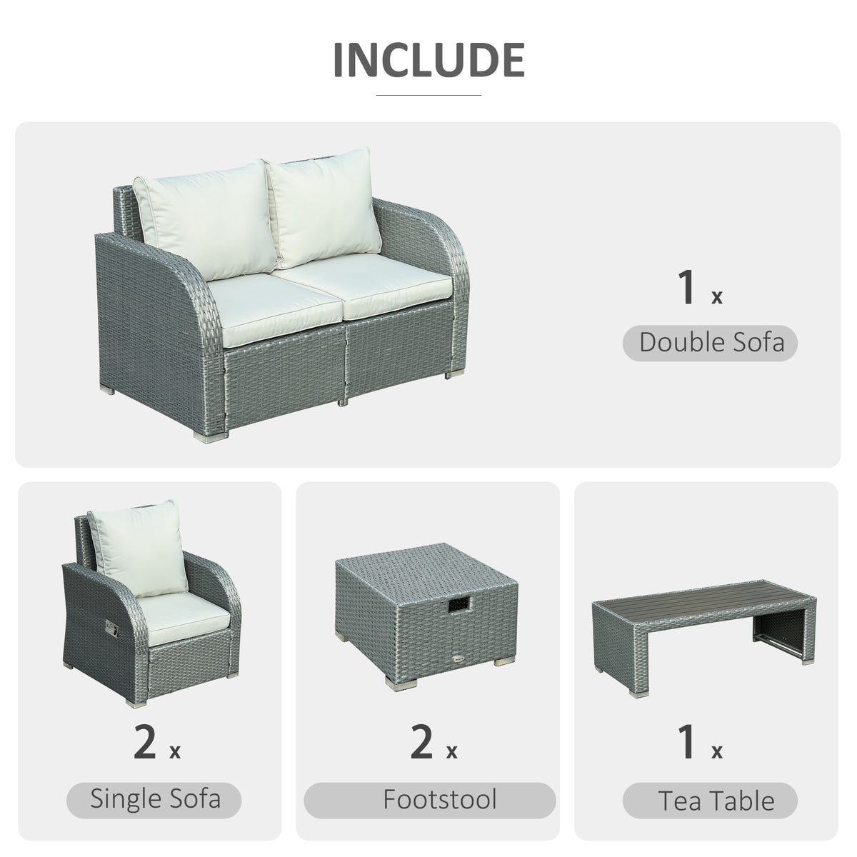 6pc Outdoor Rattan Wicker Sofa Set Grey w/ Cushions-Patio Conversation Sets-DECOROLALA