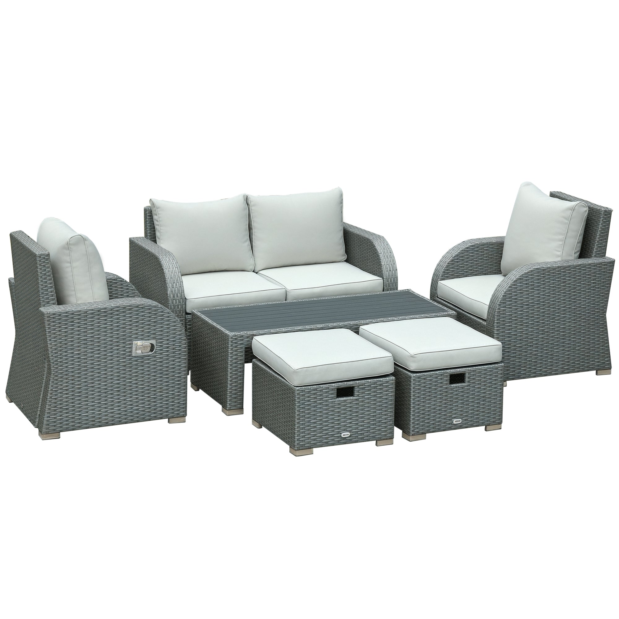 6pc Outdoor Rattan Wicker Sofa Set Grey w/ Cushions-DECOROLALA