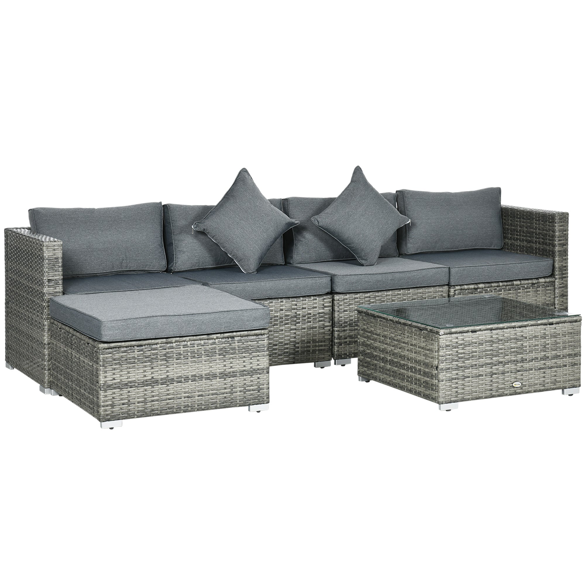 6pc PE Rattan Patio Sectional Set - Grey with Cushions-DECOROLALA