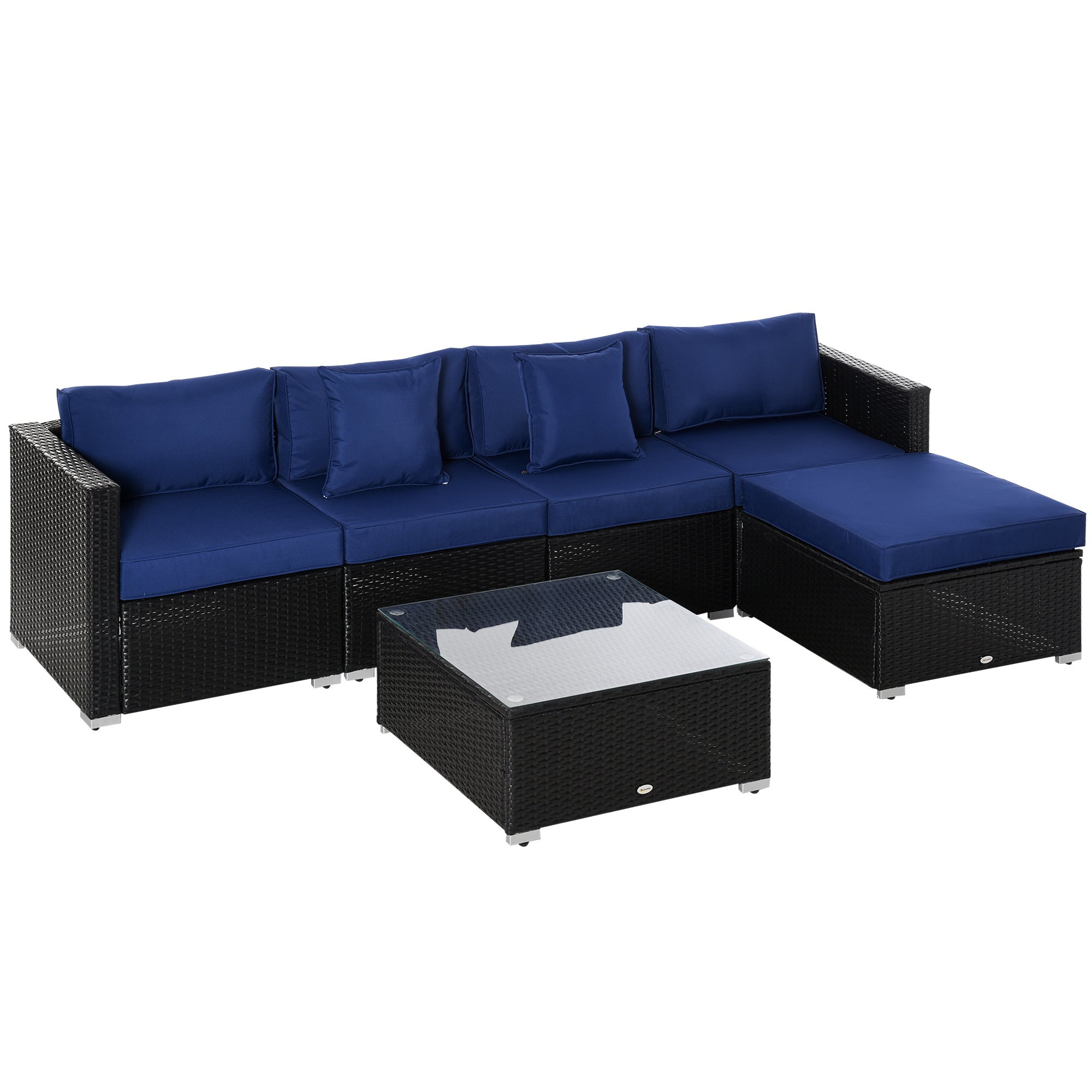 6pc PE Rattan Patio Sectional Sofa Set - Black & Blue-DECOROLALA