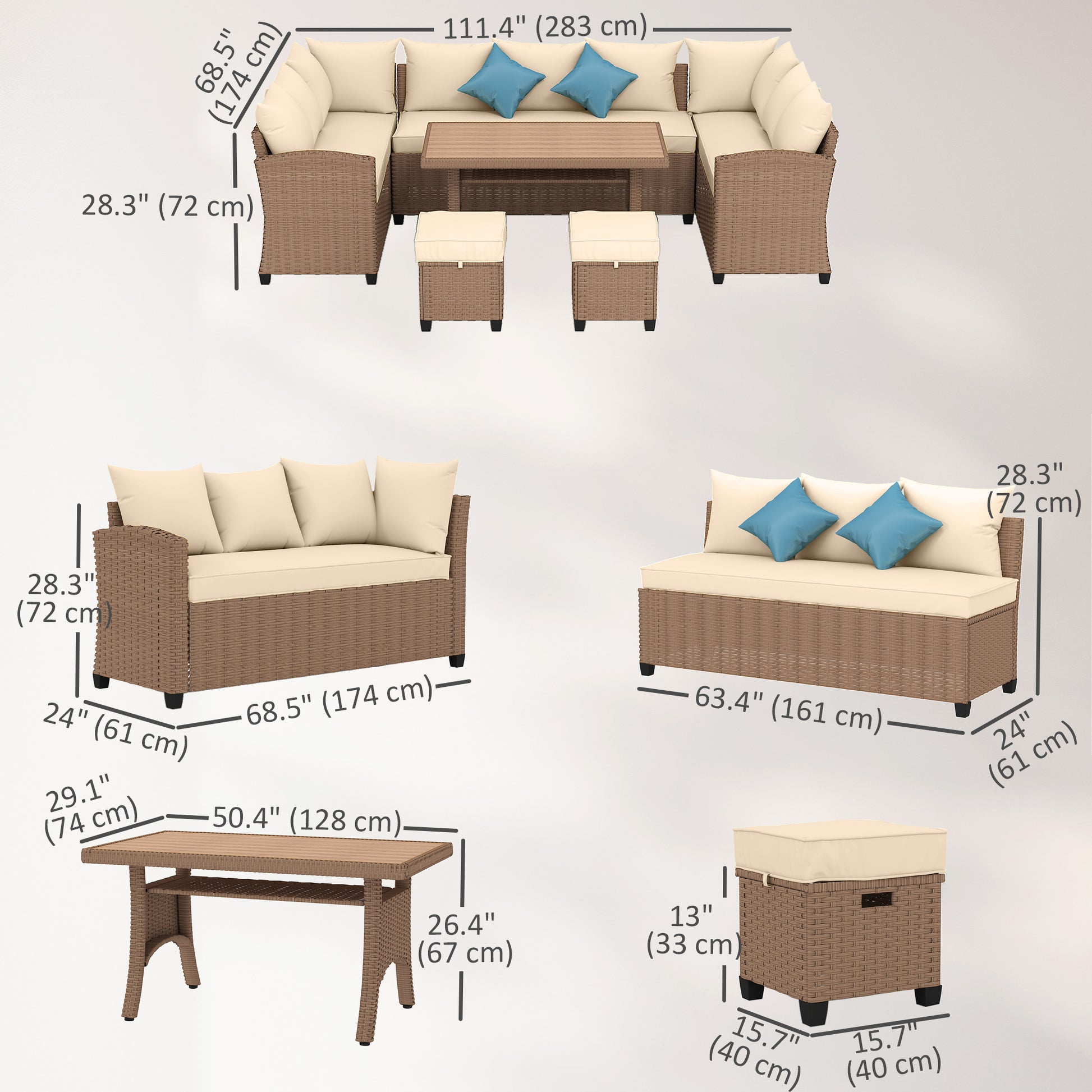 6pc Rattan Patio Furniture Set - Khaki Cushions-DECOROLALA