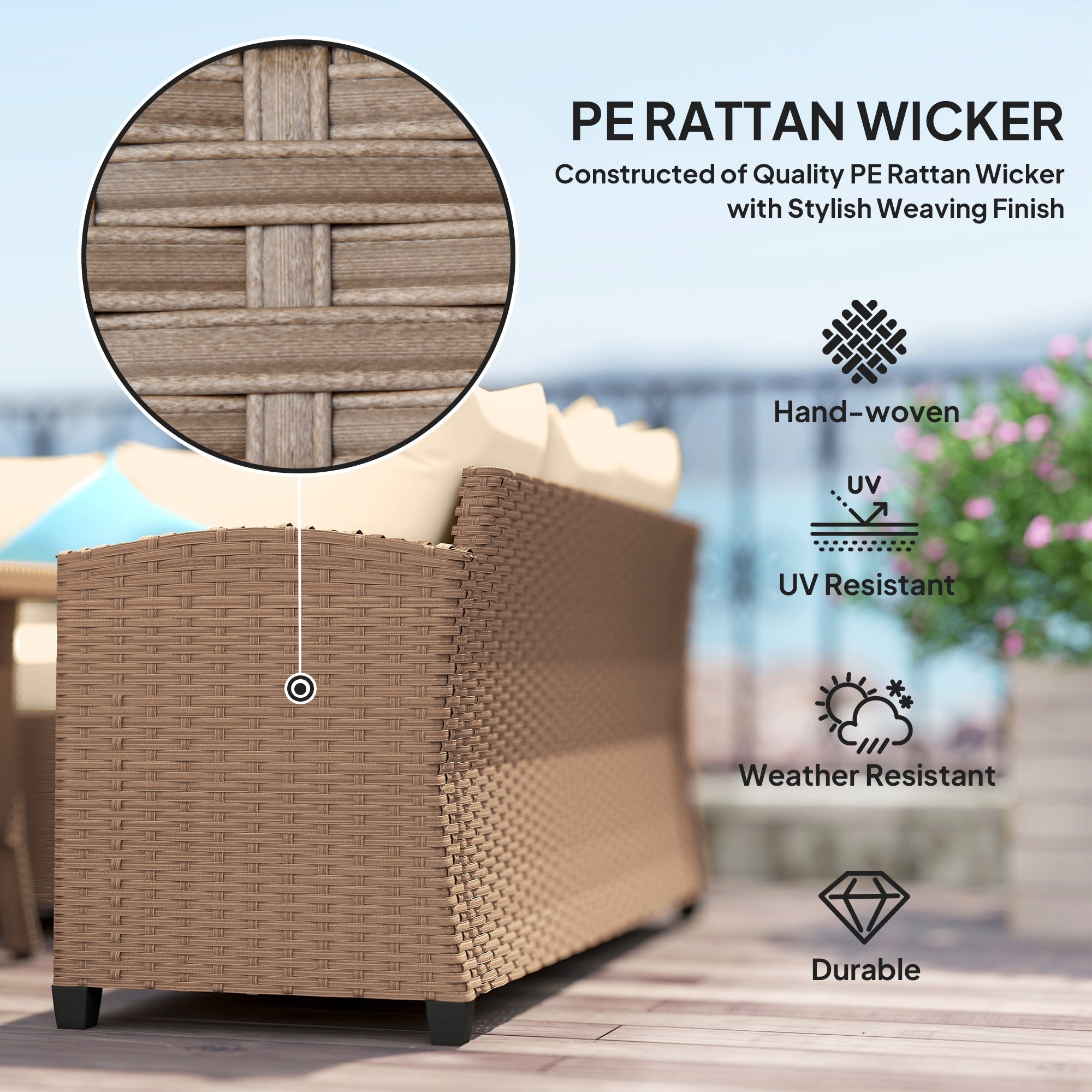 6pc Rattan Patio Furniture Set - Khaki Cushions-DECOROLALA
