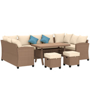 6pc Rattan Patio Furniture Set - Khaki Cushions-DECOROLALA