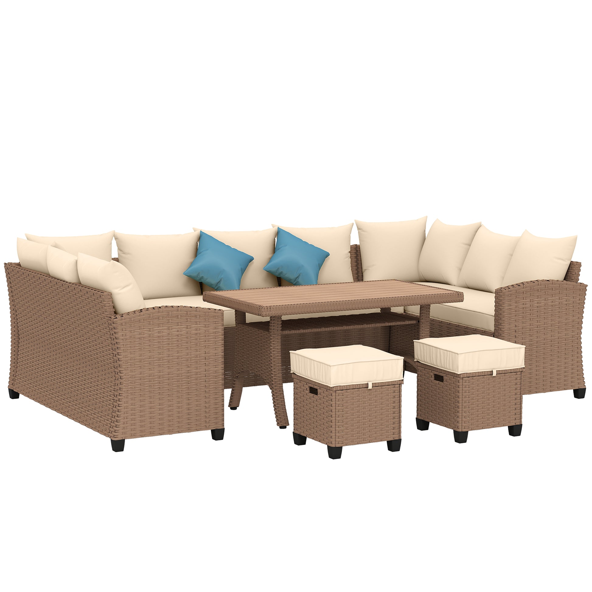 6pc Rattan Patio Furniture Set - Khaki Cushions-DECOROLALA