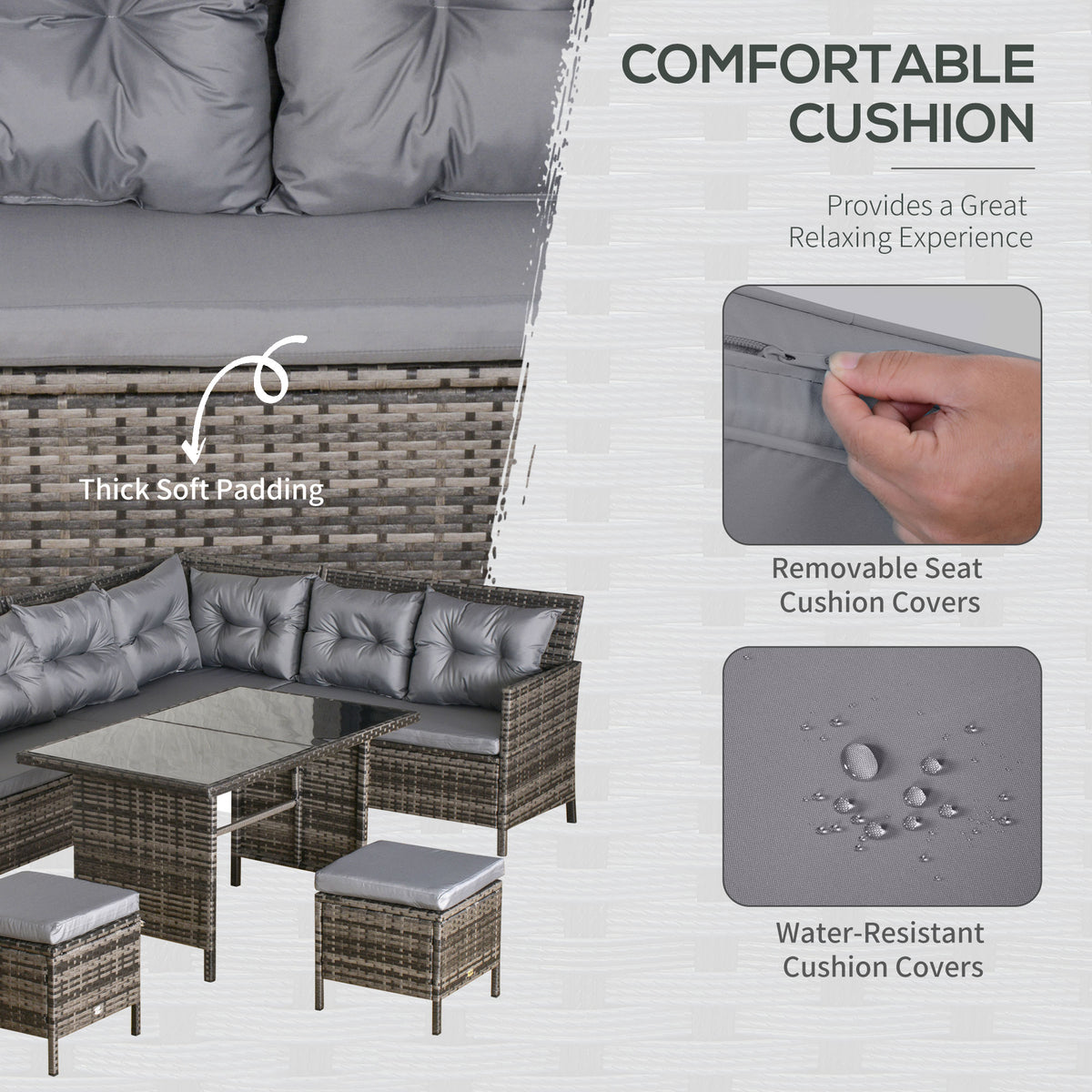 6pc Rattan Sectional Sofa Set - Dark Grey Wicker-Patio Conversation Sets-DECOROLALA