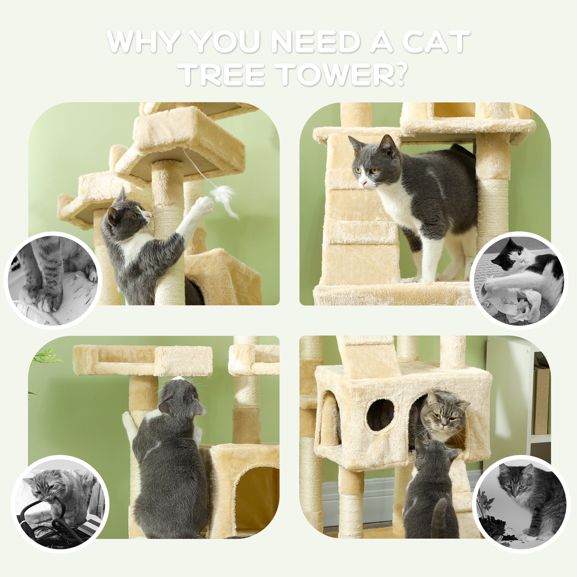 68-inch Multi-Level Cat Scratching Tree Kitty Activity Center Post Tower Condo Pet Furniture w/ Toy Beige