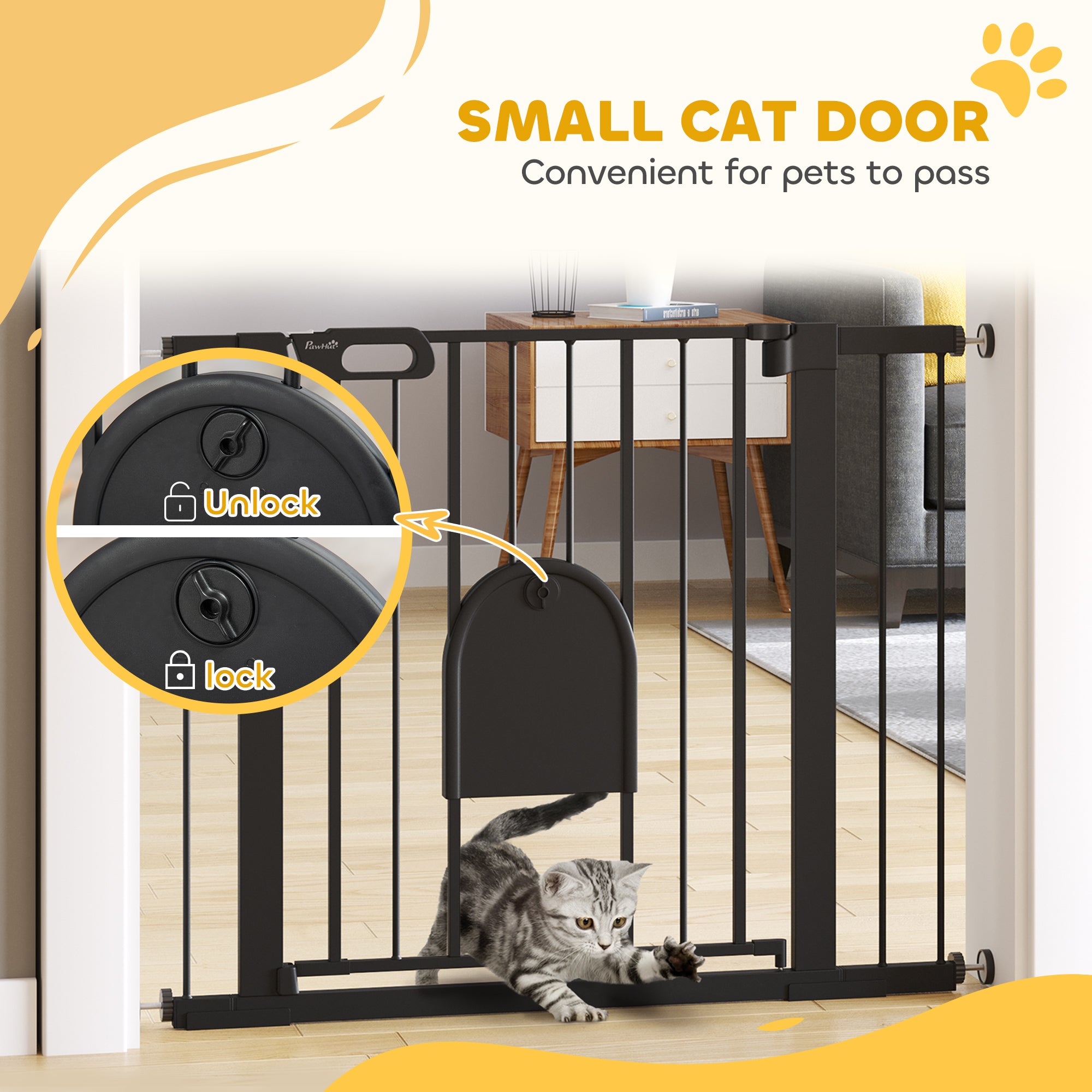 Barrière de sécurité extra-large pour animaux de 30"-41" avec petite porte, barrière pour chiens de 30"H avec portillon de sécurité, fixation par pression pour escaliers, noire