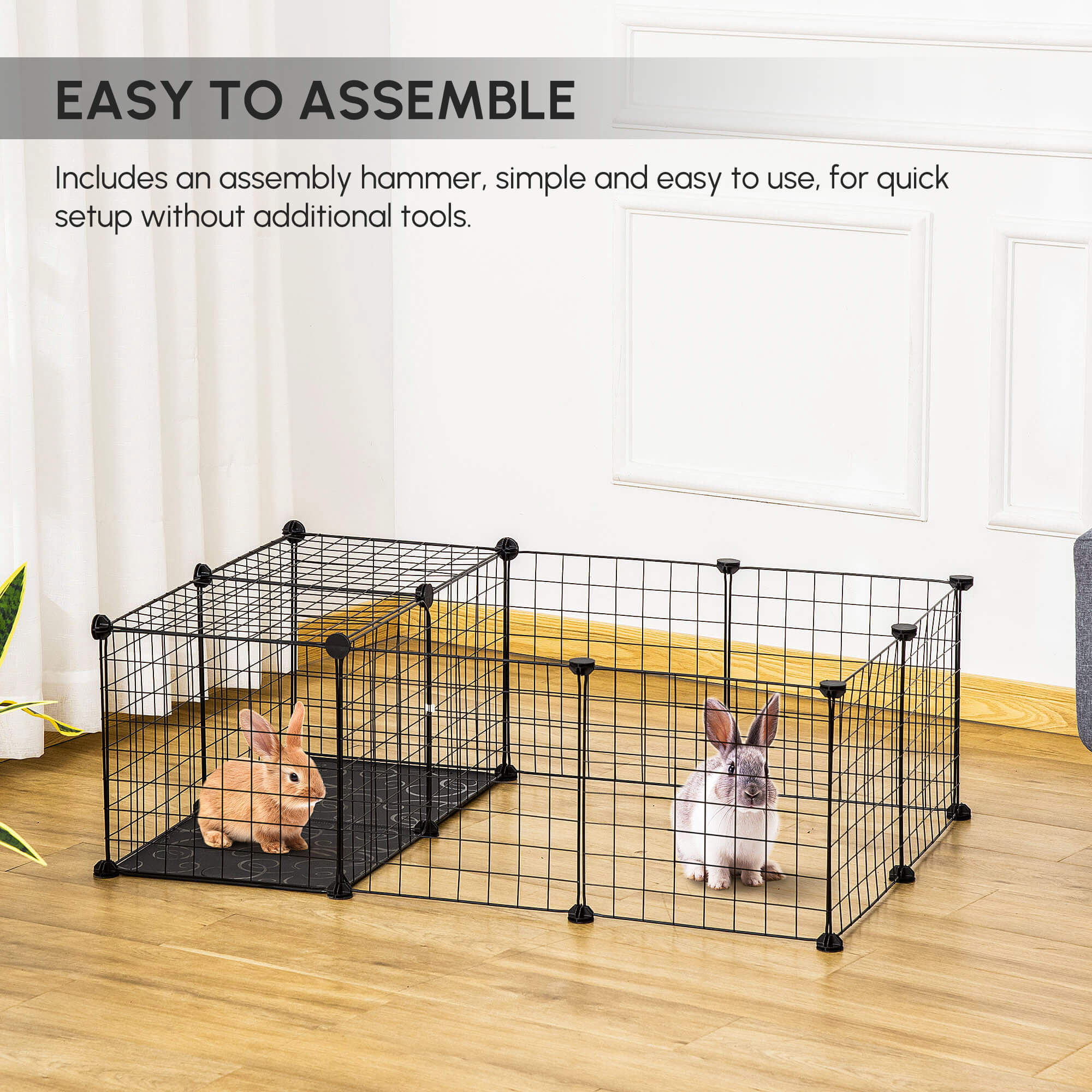Cage pour petits animaux avec 16 panneaux, enclos portable pour animaux en fil métallique avec porte et pieds antidérapants, pour lapins et cochons d’Inde