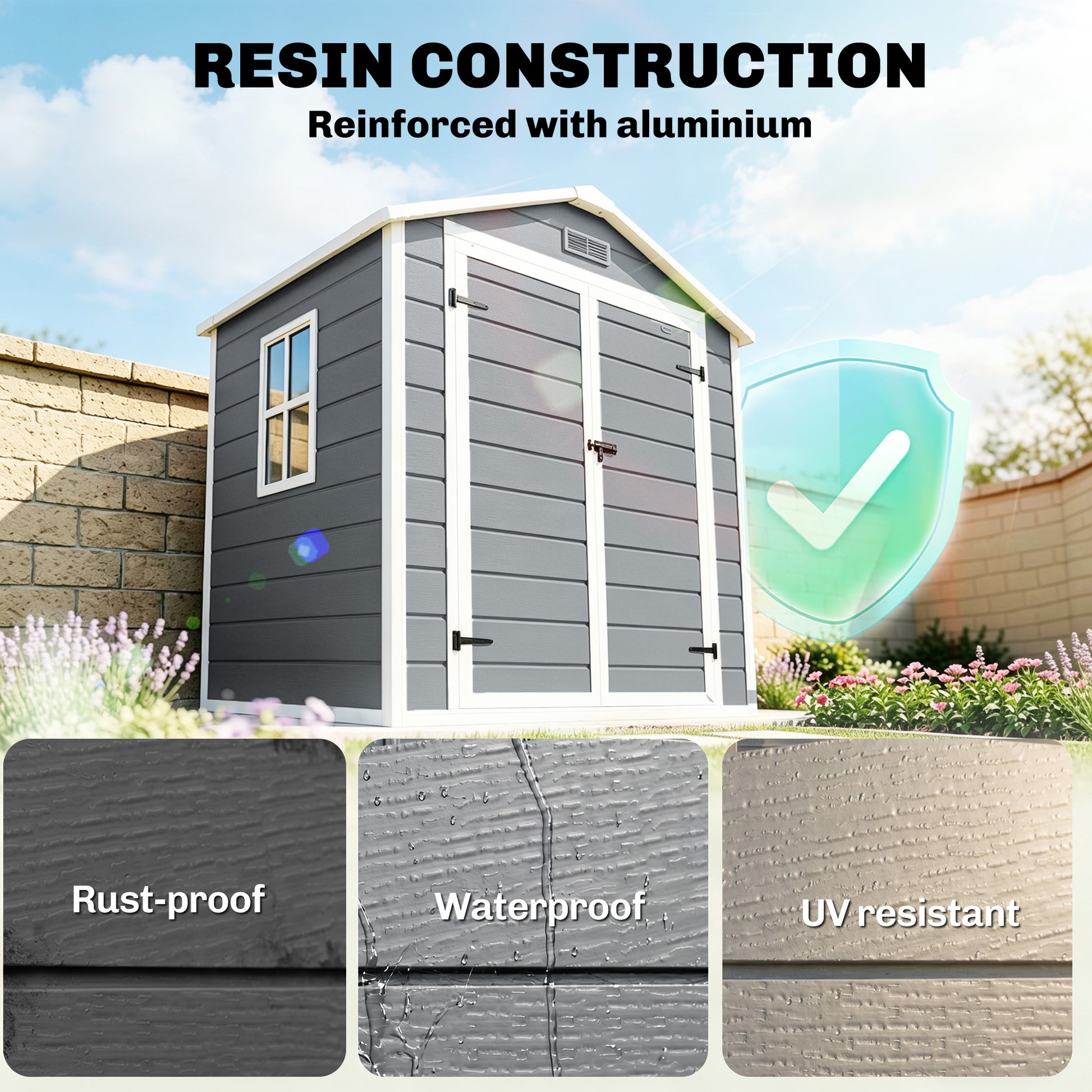 6x4.5FT Plastic Garden Storage Shed - Lockable Grey-Patio & Garden > Lawn & Garden > Sheds-DECOROLALA