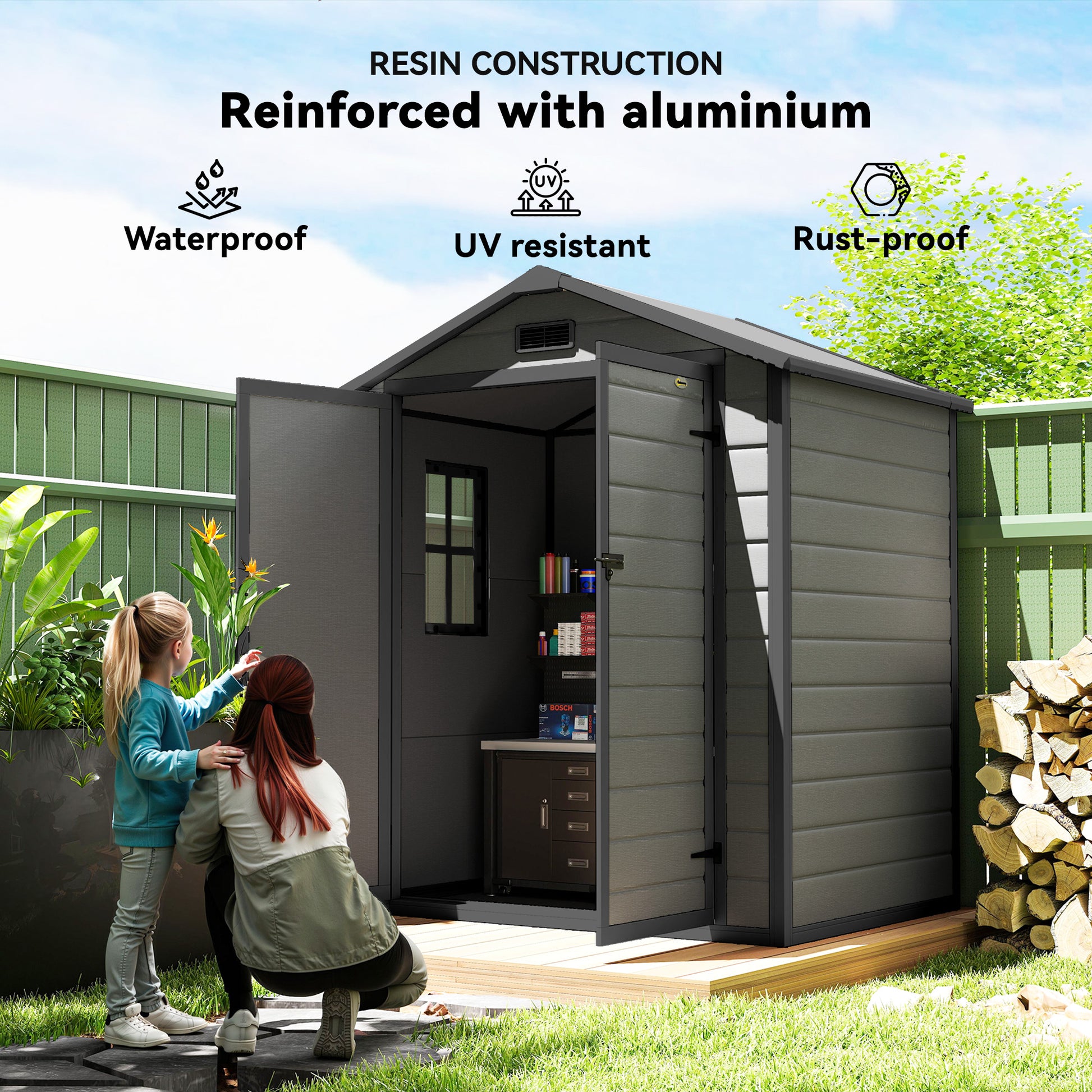 6x4.5FT Plastic Garden Storage Shed - Lockable Grey-Patio & Garden > Lawn & Garden > Sheds-DECOROLALA
