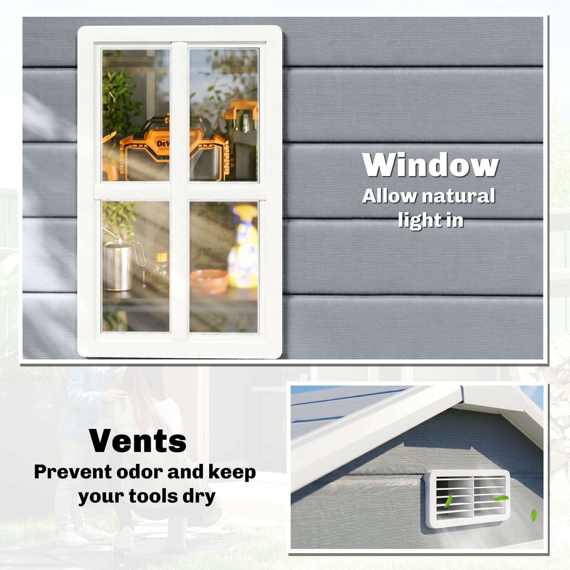 6x4.5FT Plastic Garden Storage Shed - Lockable Grey-Patio & Garden > Lawn & Garden > Sheds-DECOROLALA